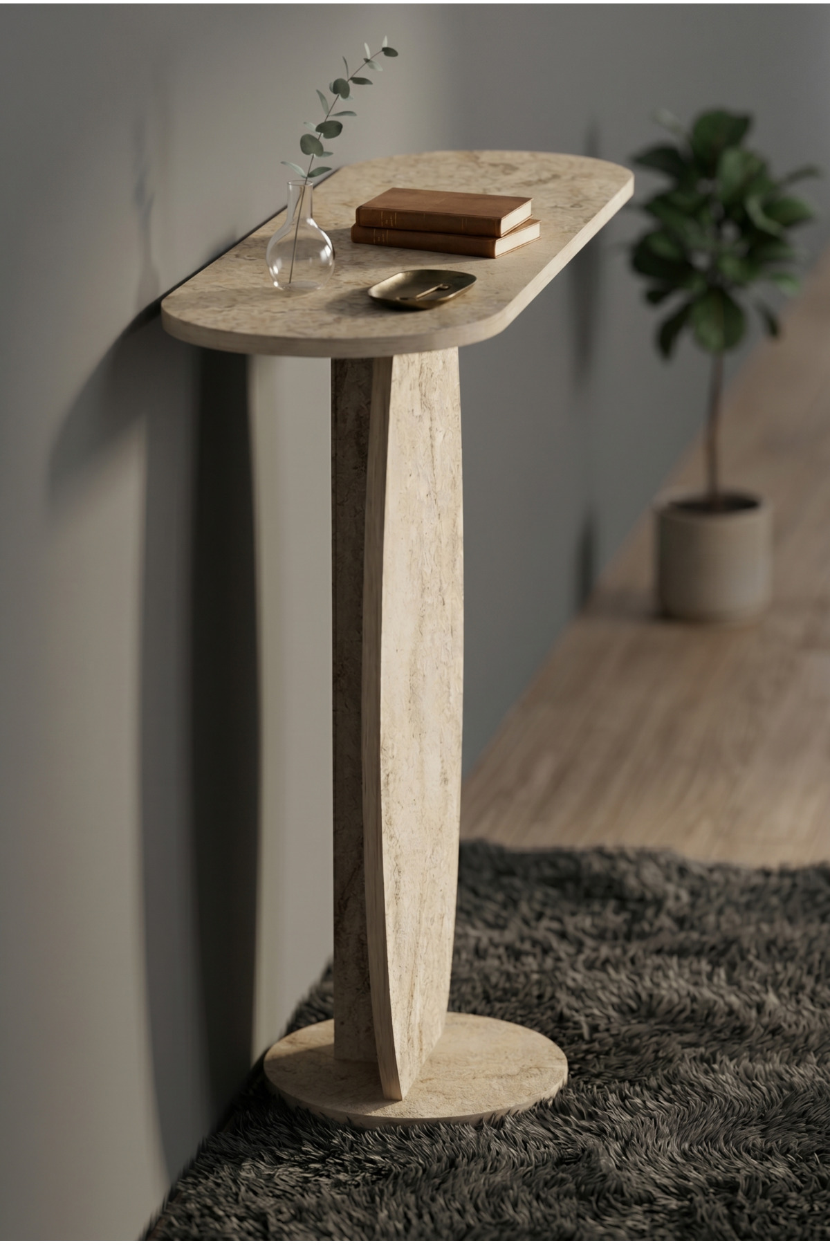 Dresuar Modern Dekoratif Antre Konsolu Giriş Hol Koridor Salon Konsol Masası 7031 Traverten görsel 3