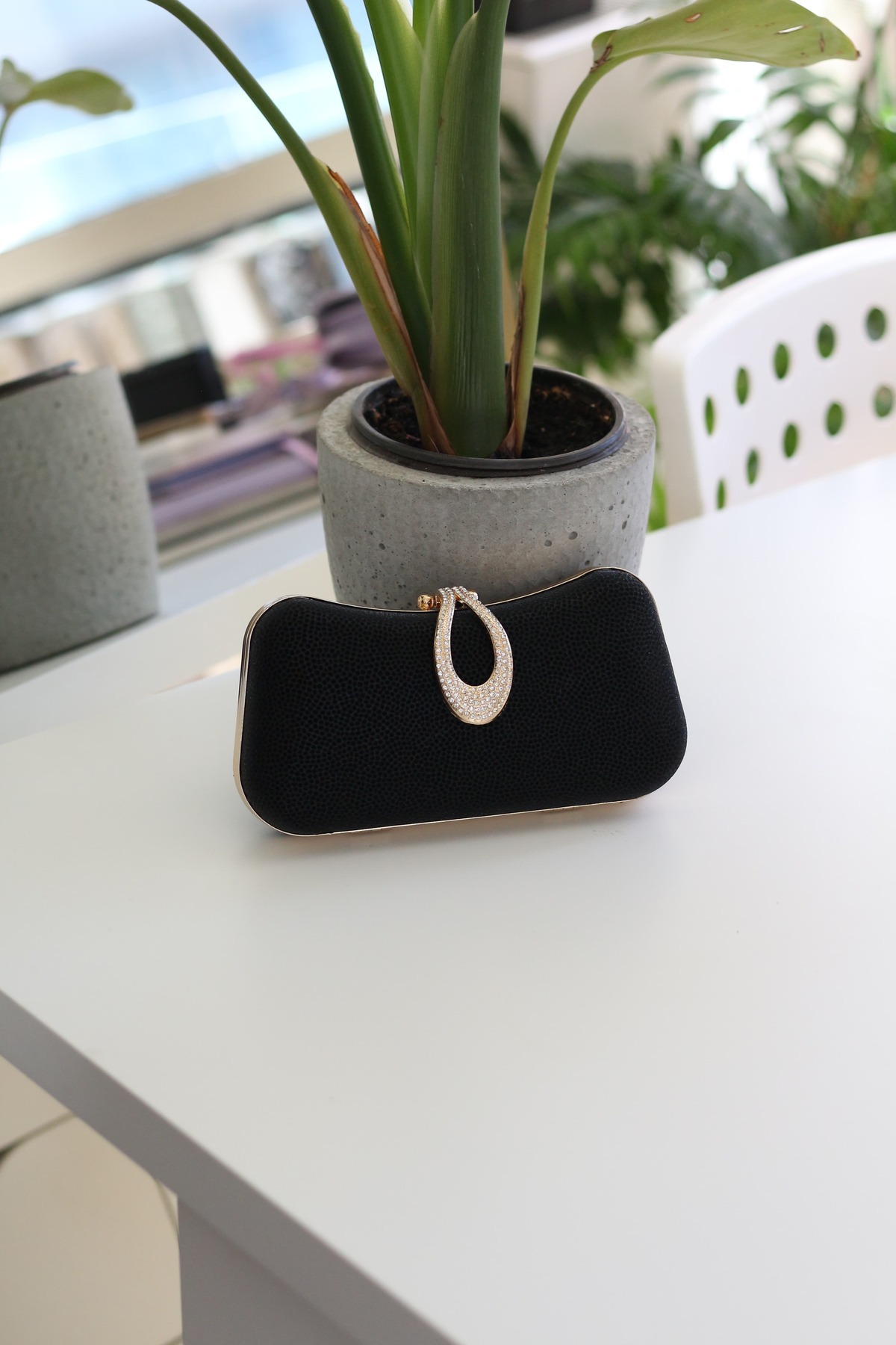 Moom Bag Kadın Siyah Kilit Detaylı Zincirli Kasalı Abiye Çanta görsel 2