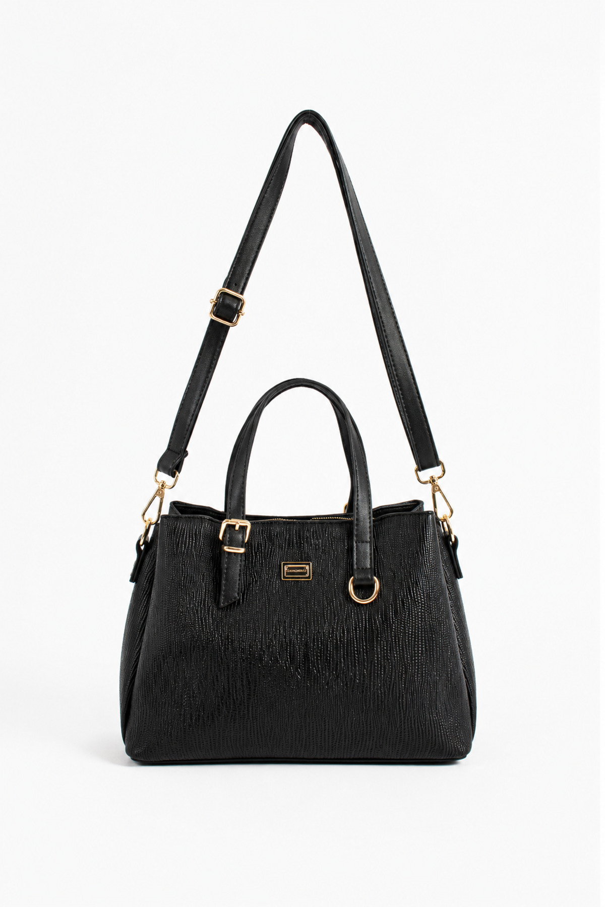 Women's Faux Leather Gold Buckle Hand and Shoulder Bag