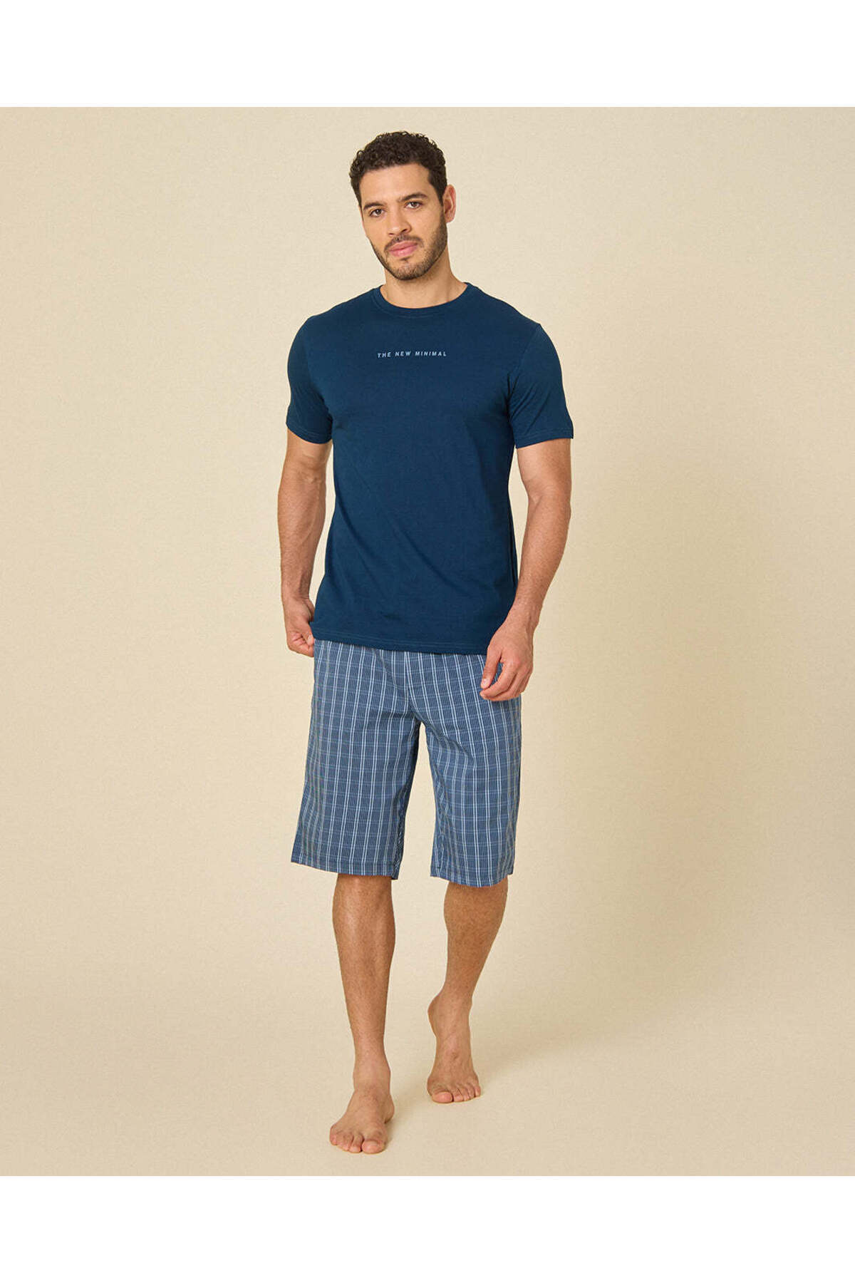REDTAG Men Blue T-Shirt With Shorts Pyjama Set