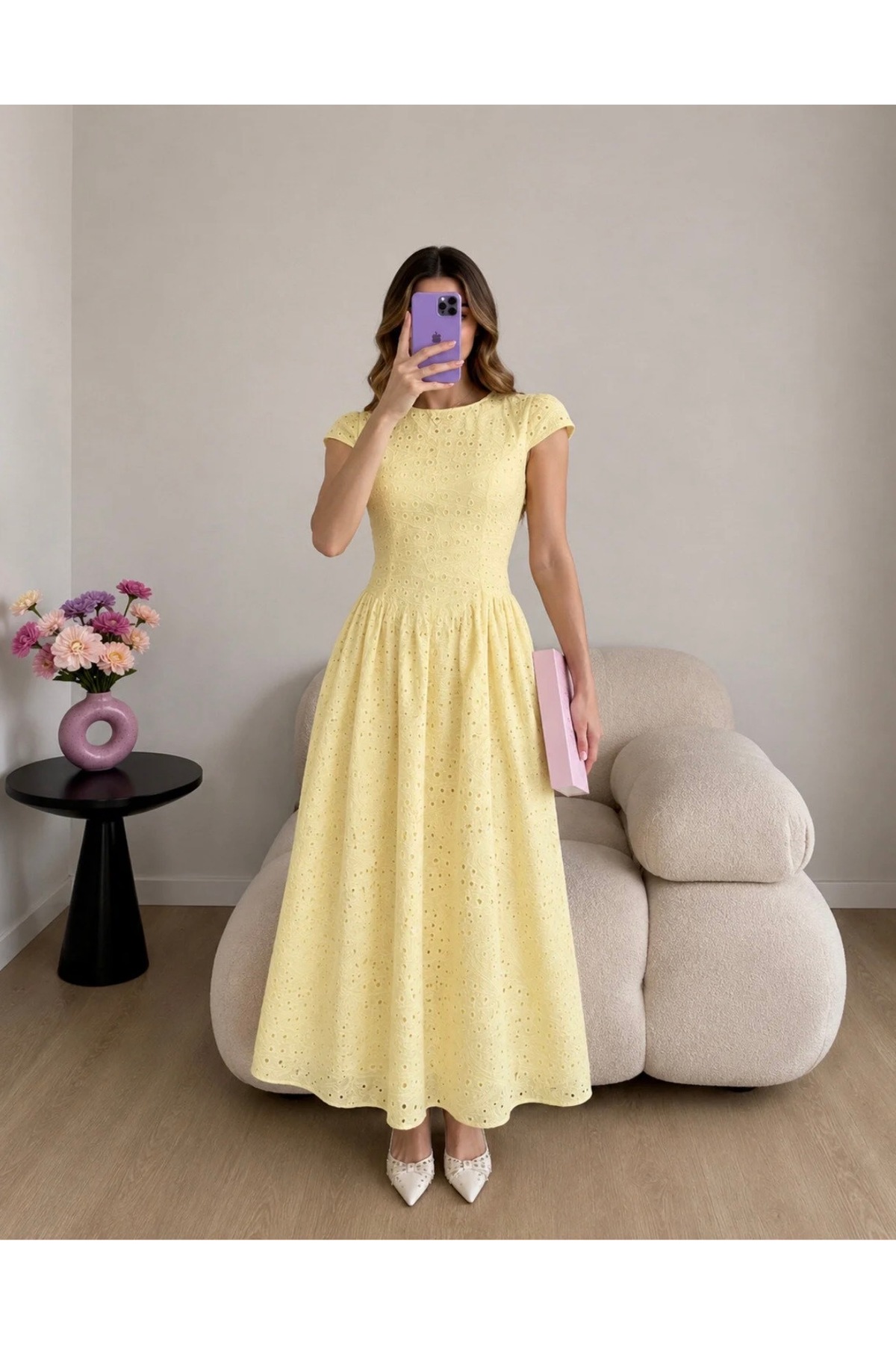 Ekim Store Scalloped Pleated Lace Long Dress