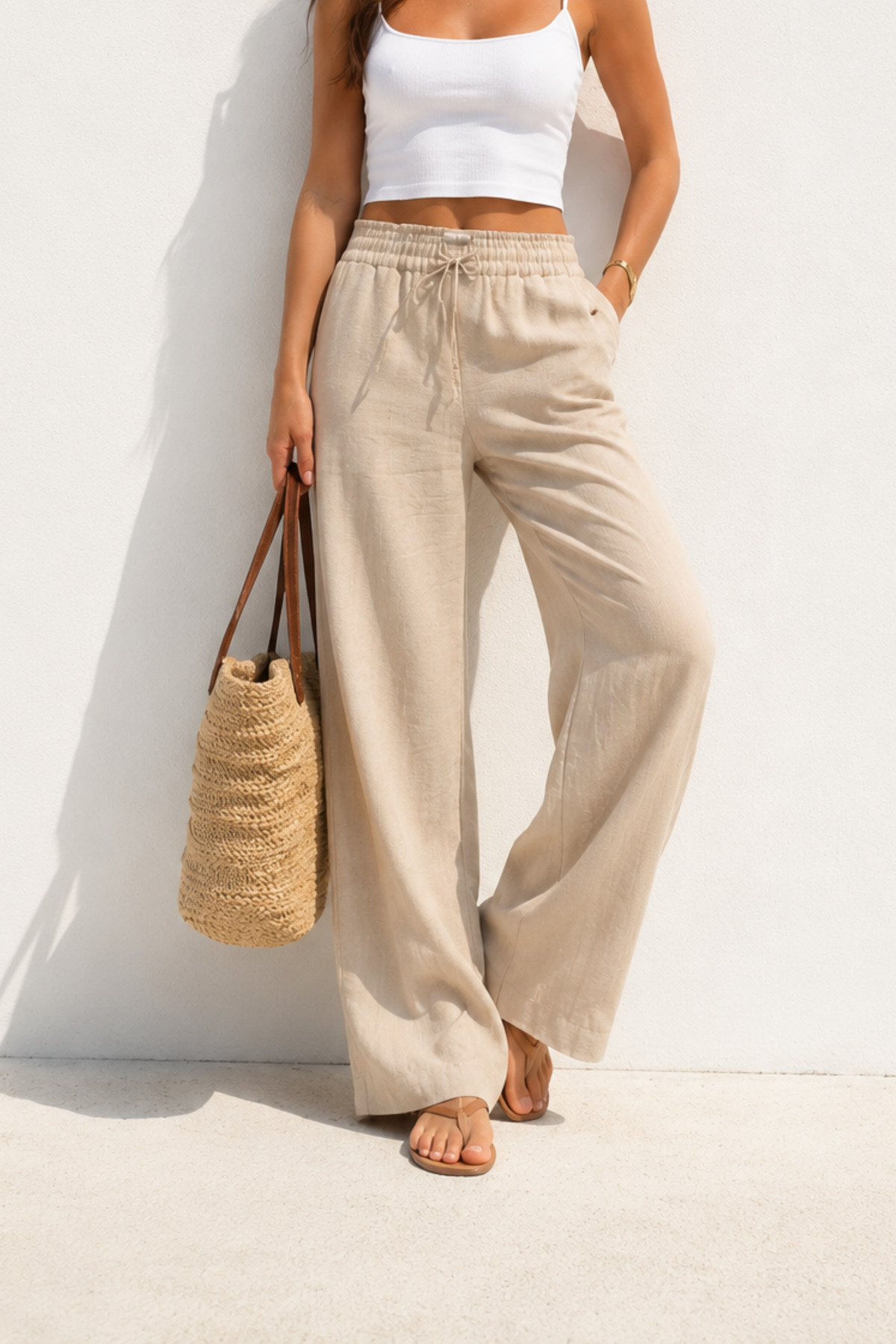 Women's Khaki Linen Pants