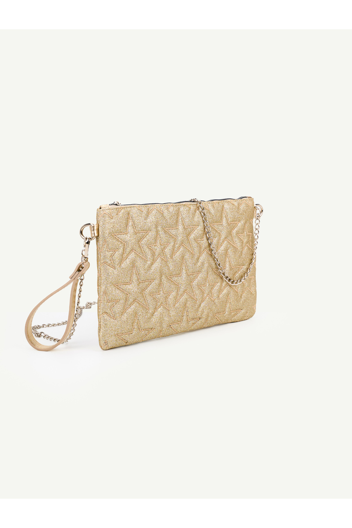 Kadın Yıldız Nakış İşlemeli Portföy El Çantası Bilek Askılı Saten Astarlı Clutch Çanta