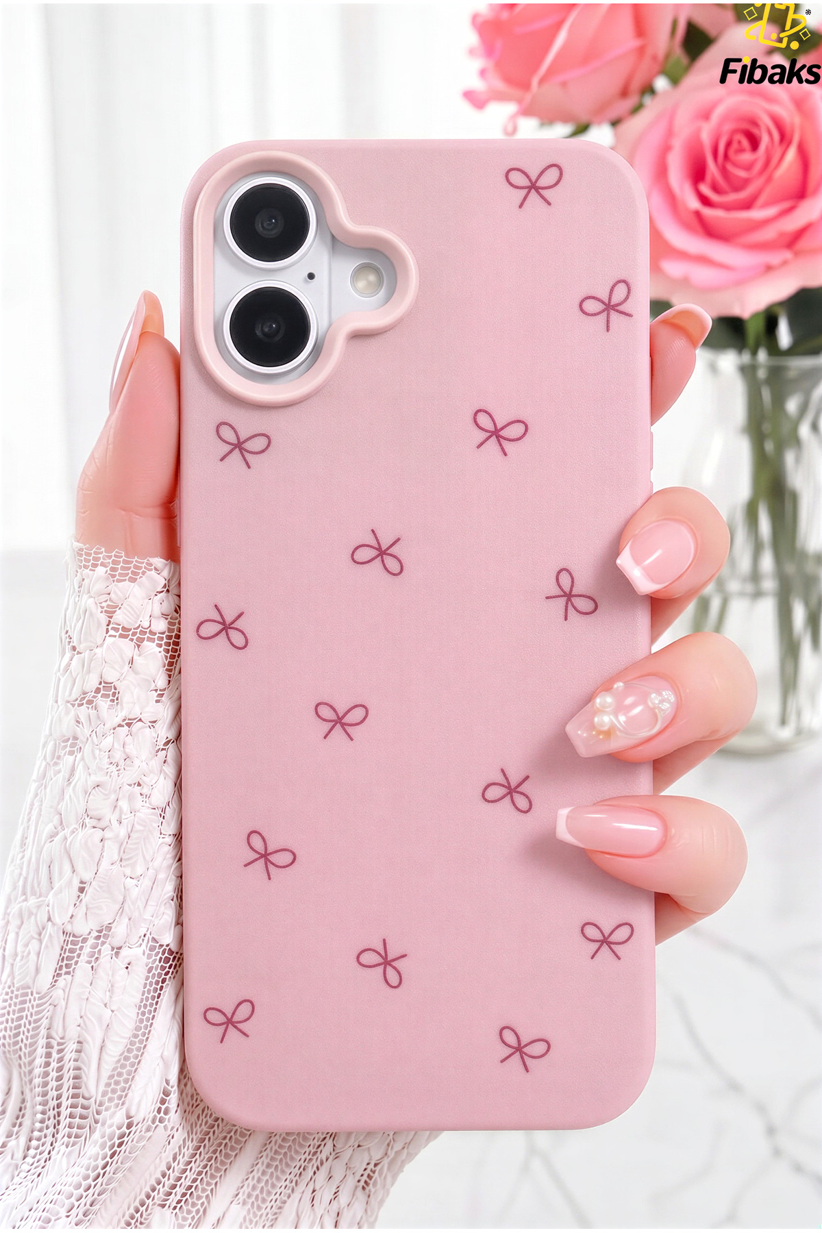 iPhone 17 Case Line Bow Pattern Soft Silicone Phone Case Pink