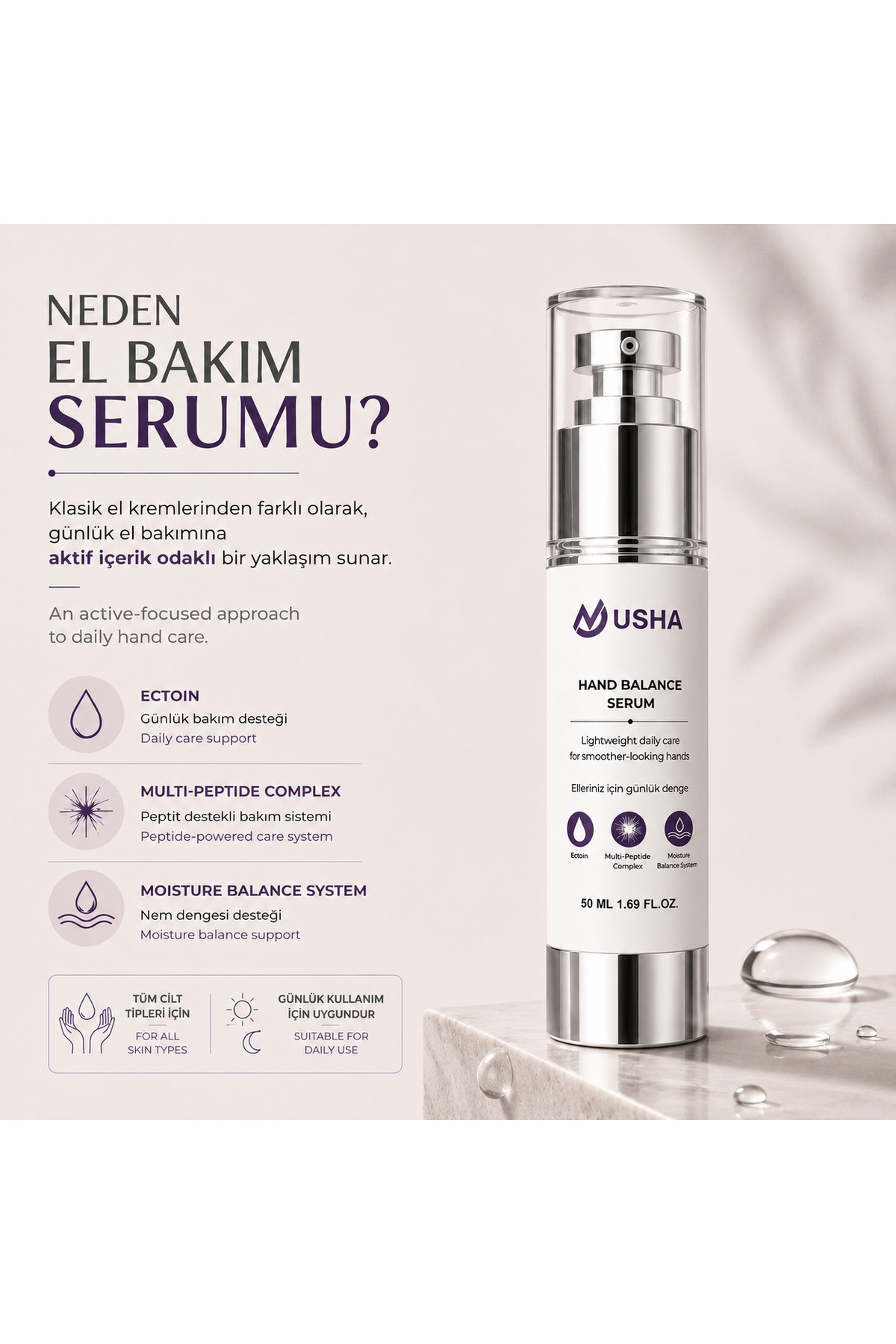 Hand Balance Serum / Multi‑Peptide Complex, Ectoin ve Niacinamide İçeren El Bakım Serumu — تصویر 3 از 4