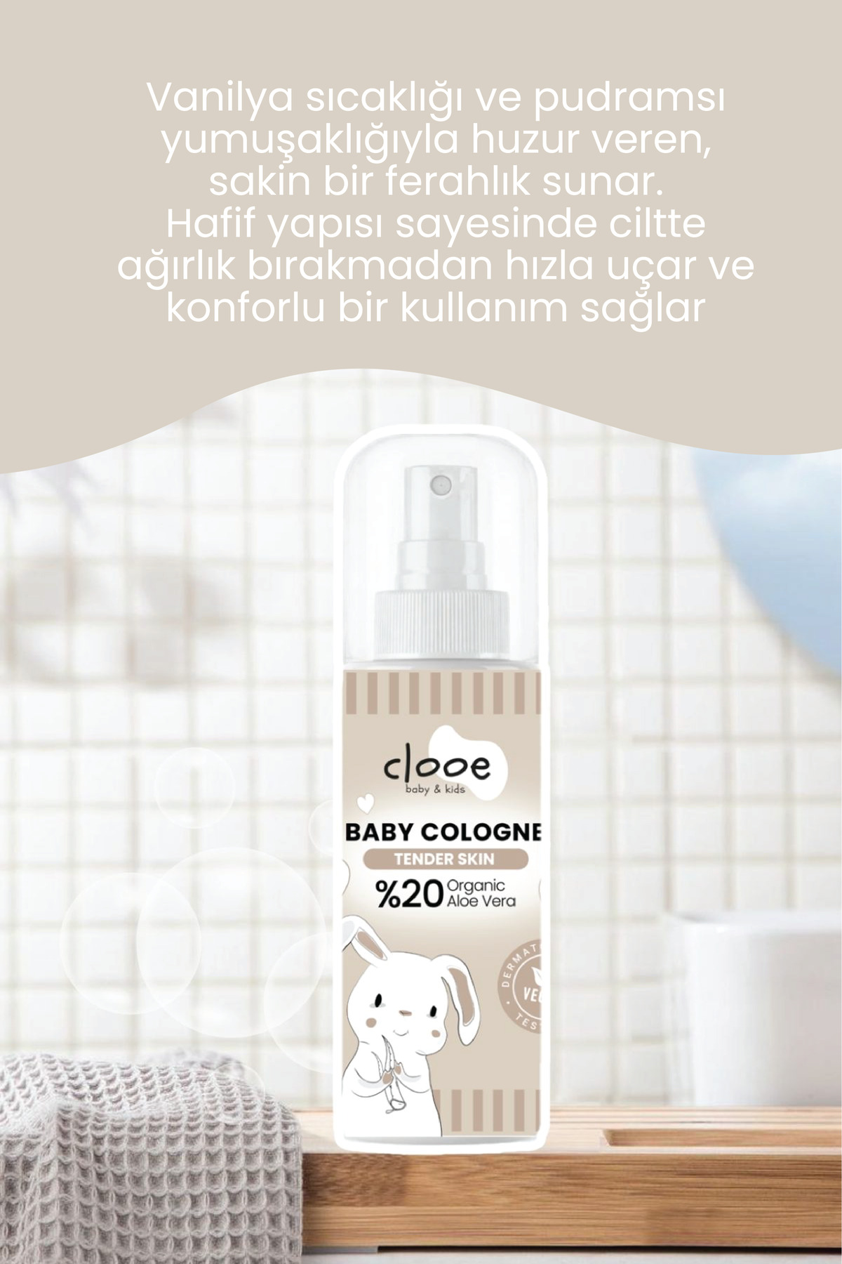4'lü Bebek Kolonyası Tender Skin 150 ml - Pudramsı ve Yumuşak Notalı - Organik Aloe Vera Özlü - Vegan - Hızlı Kuruyan — PKA088 — تصویر 4 از 4