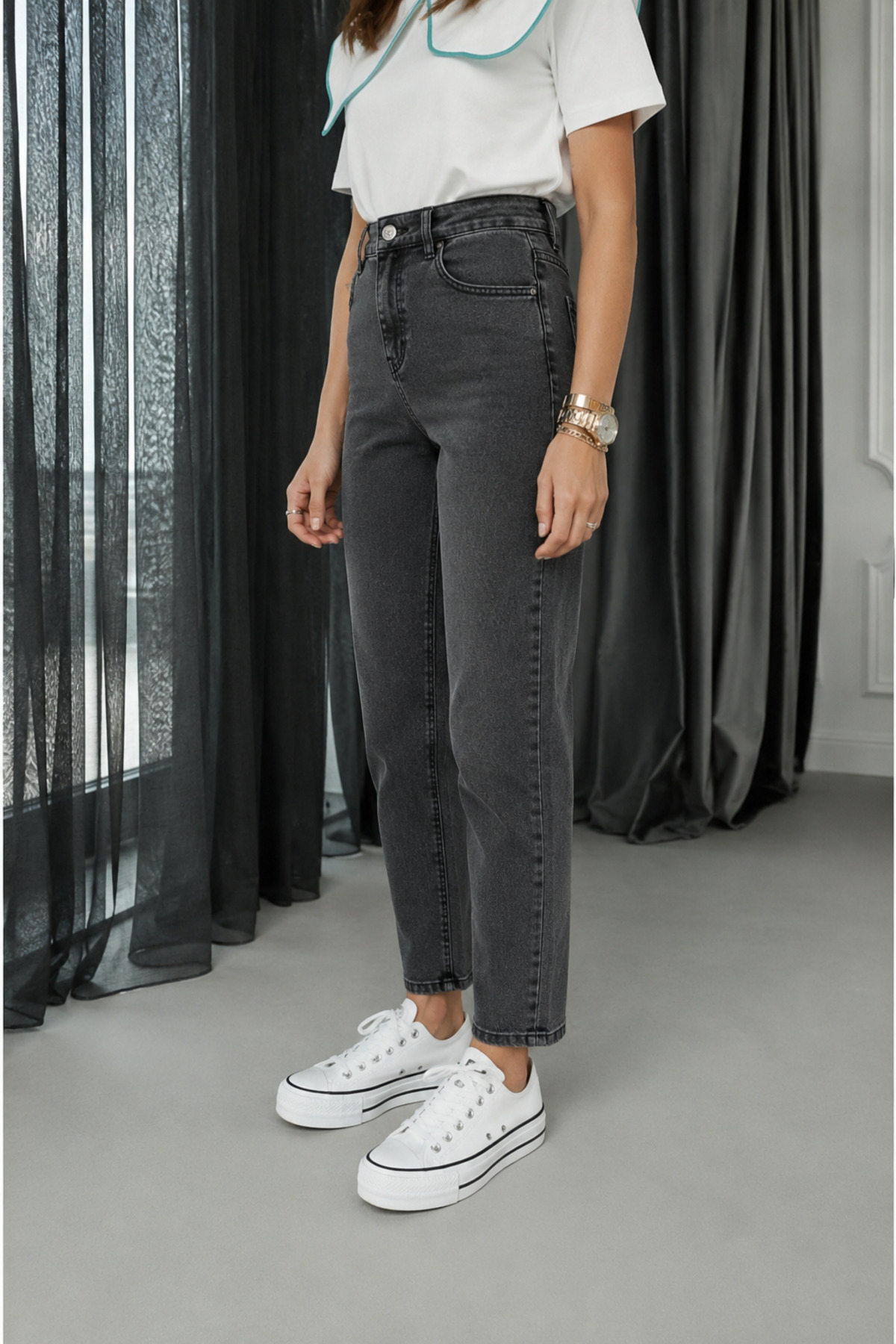 sion jeans Siyah Karyıkama Füme Mom Jeans Günlük Giyim Rahat Kadın Pantolon (New Season) (2026)
