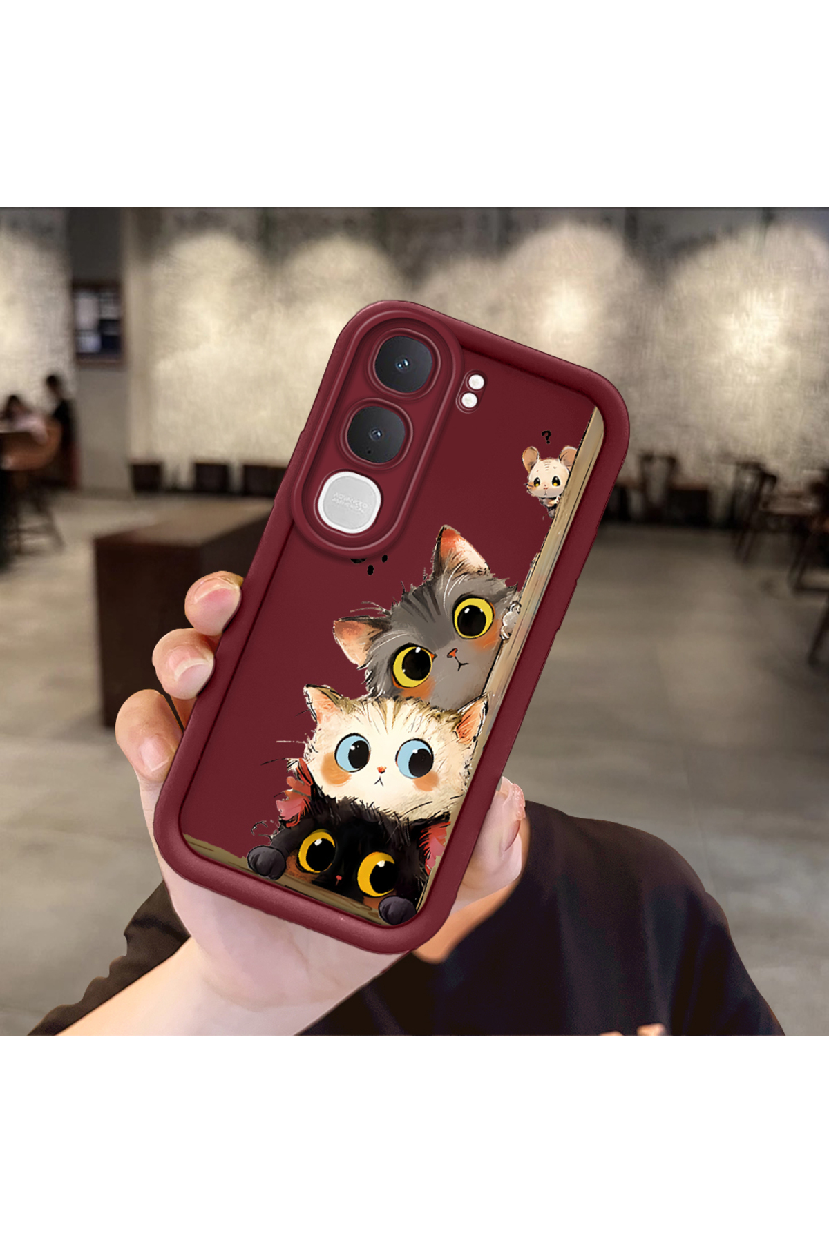 Vivo Y31 5G Compatible case camera protector Burgundy Silicone Couple Phone Case cat Pattern