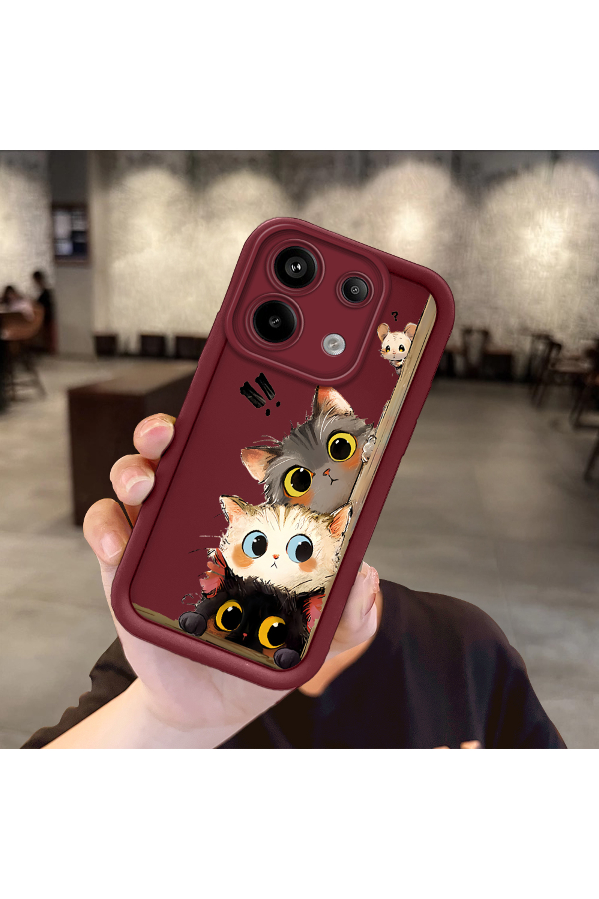 Redmi Note 13 Pro 5G Compatible case camera protector Burgundy Silicone Couple Phone Case cat Pattern