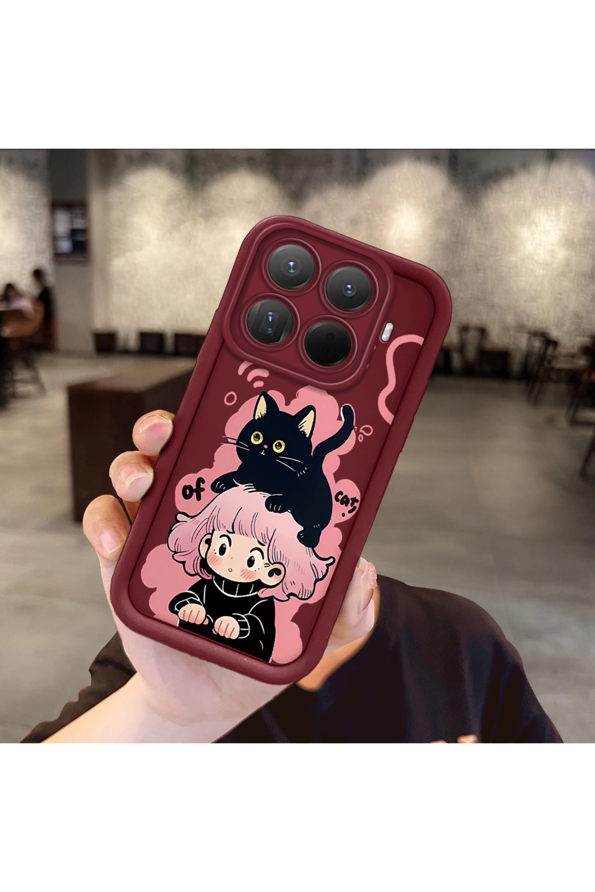 Mi 15T Pro Compatible case camera protector Burgundy Silicone Couple Phone Case Cat Pattern