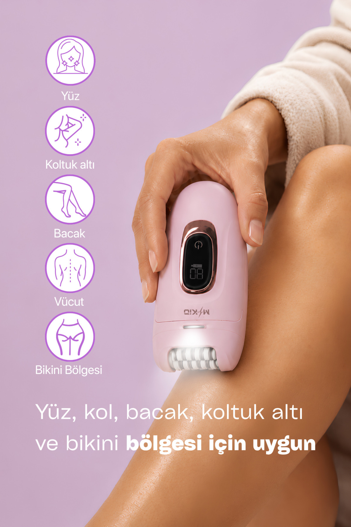 7 Parça Şarjlı Işıklı Epilatör,LED Ekranlı Epilasyon Cihazı,2Kademe Hız Ayarı,60 Dakika Kullanım,Yüz-KoltukAltı-BikiniBölgesi-Bacak Islak-Kuru Kullanım,Type-C Şarjlı,Tüy Alma Cihazı,Kadın Tıraş Cihazı — MK.0307.000 — تصویر 3 از 8