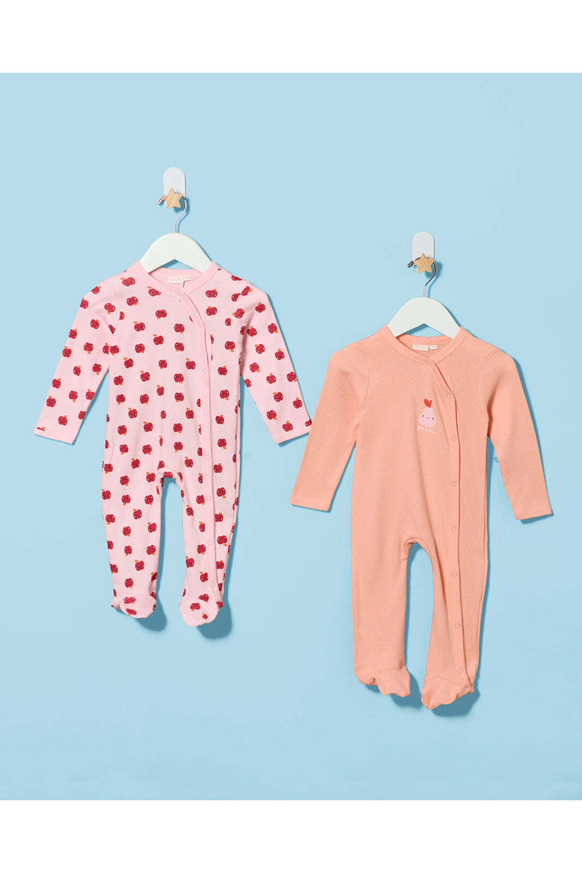 REDTAG Baby Pink And Orange Jacquard 2 Pieces Sleepsuit Set