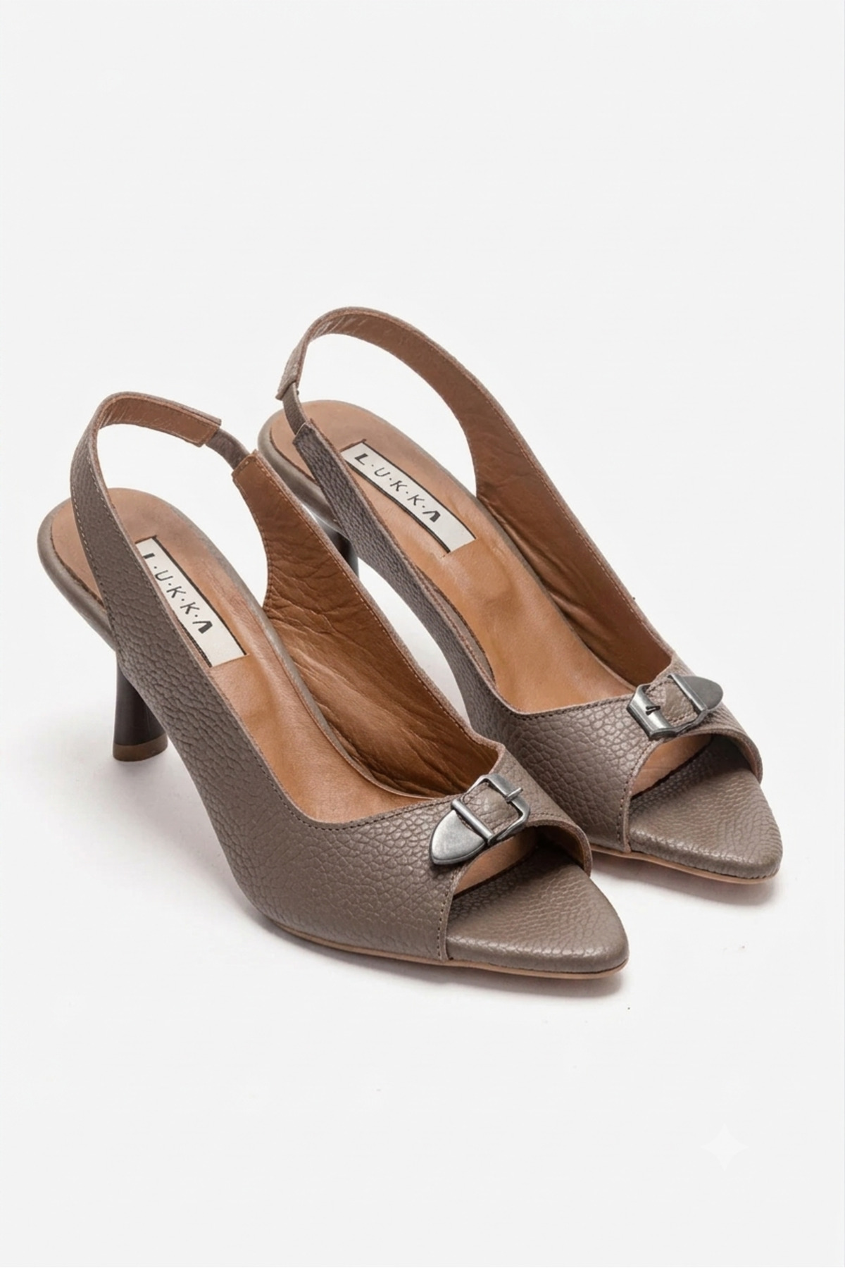 by selvi Lukka Shoes Hakiki Deri Agnes Kadın Toka Detay VizonTopuklu Sandalet