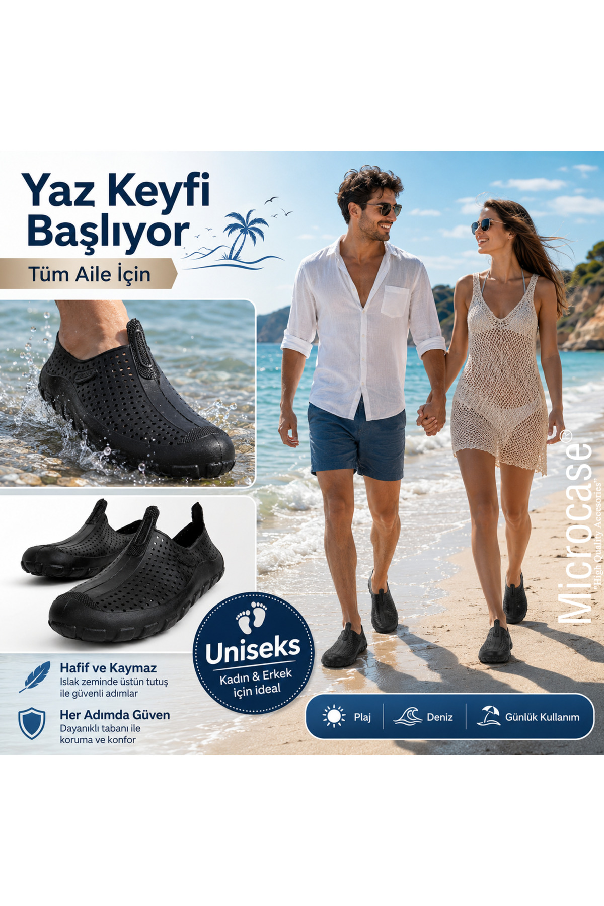 Microcase Unisex Siyah Deniz Ayakkabısı Nefes Alabilen Delikli Yapı Kaymaz Taban AL99098 görsel 4