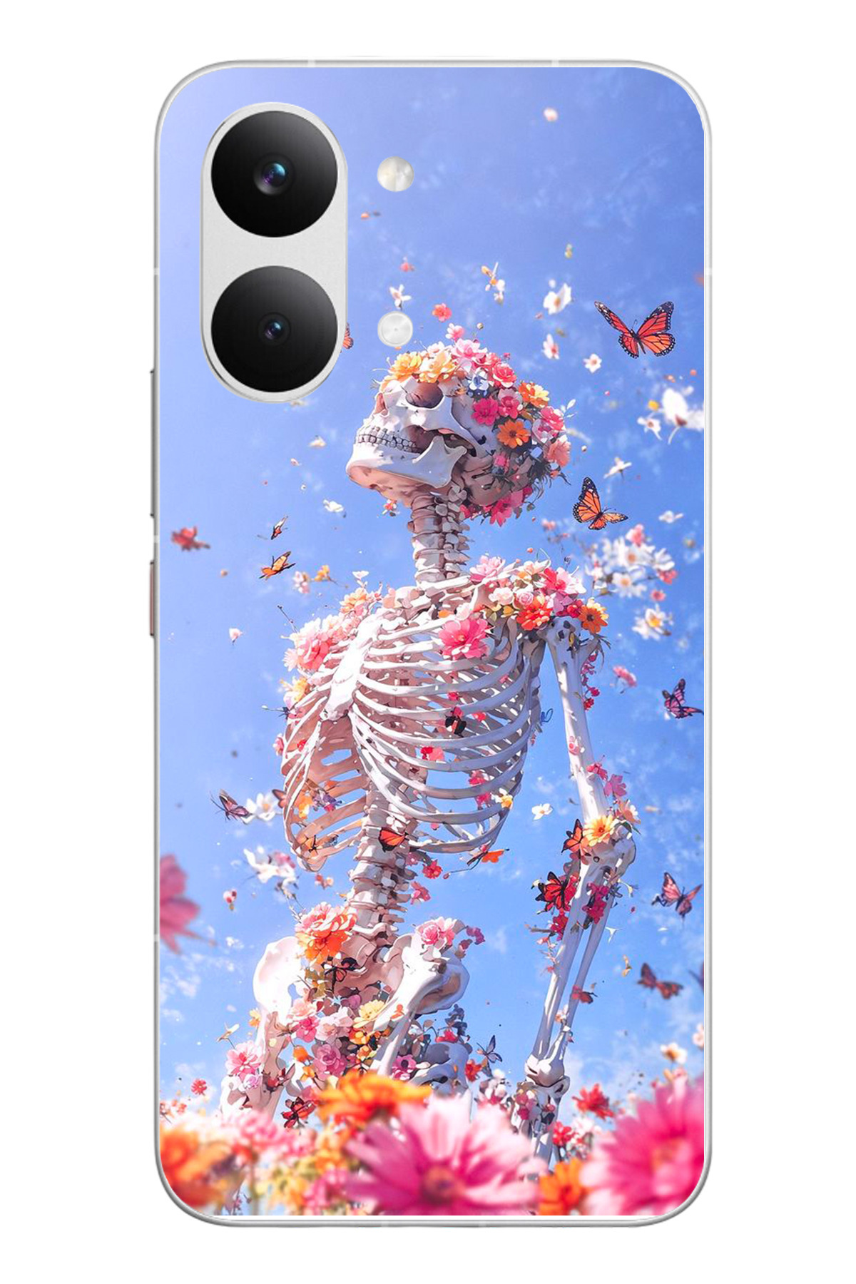 POCO X8 Pro Max Uyumlu İskelet Çiçekleri Baskılı Silikon Kılıf