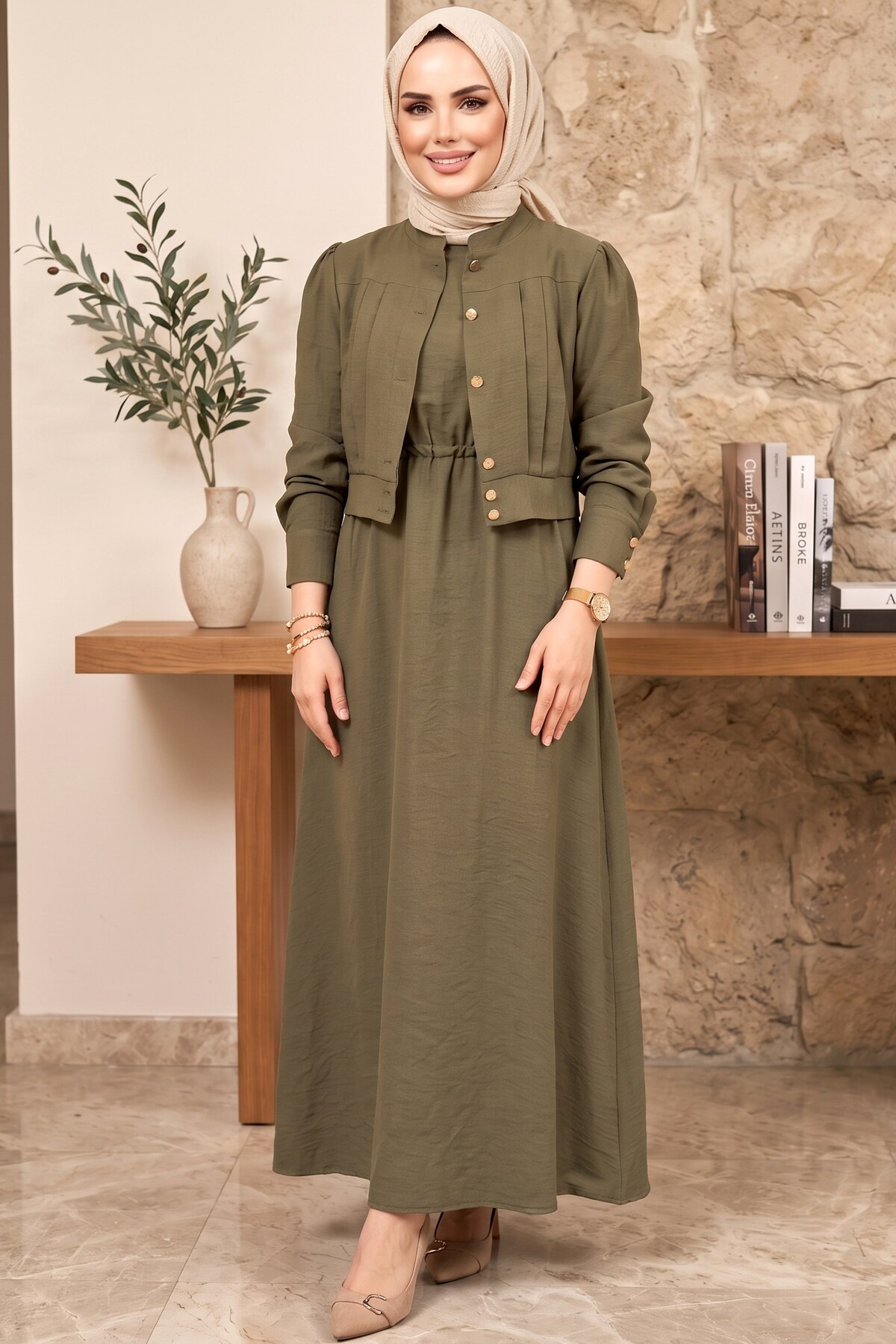 hadiora Women's Khaki Jacket Suit Modern Cut Islamic Clothing