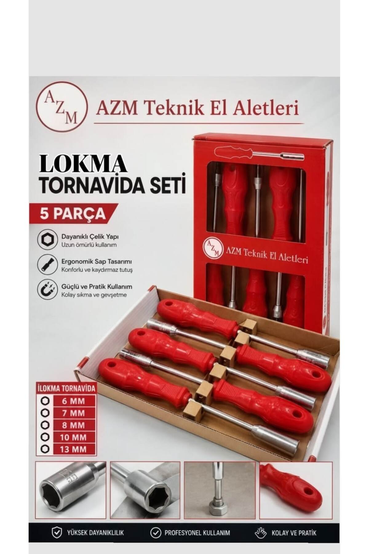 Azm Teknik El Aletleri 5 Parça Lokma Tornavida Seti 6-7-8-10-13 mm