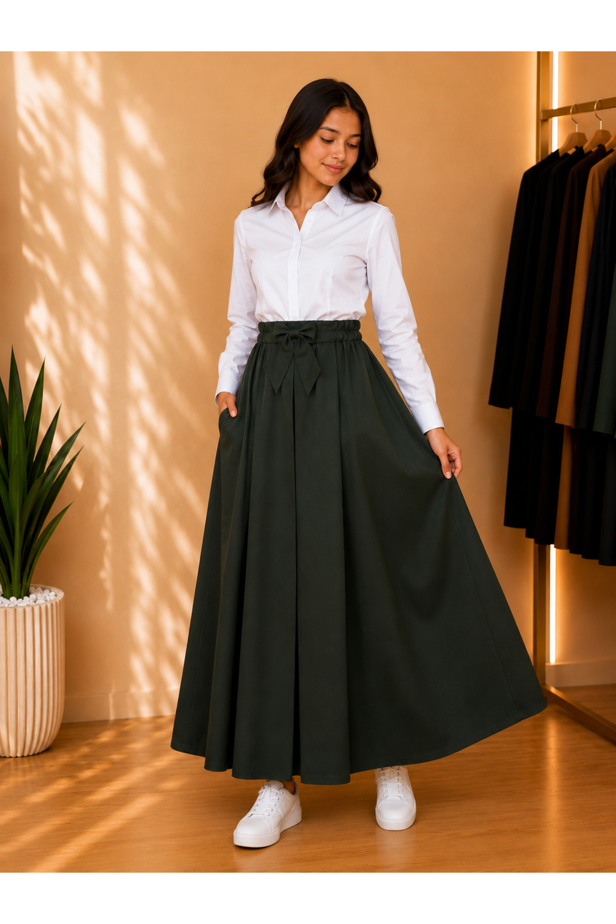Girls' Middle Stage Costume Set - Long Skirt with White Shirt