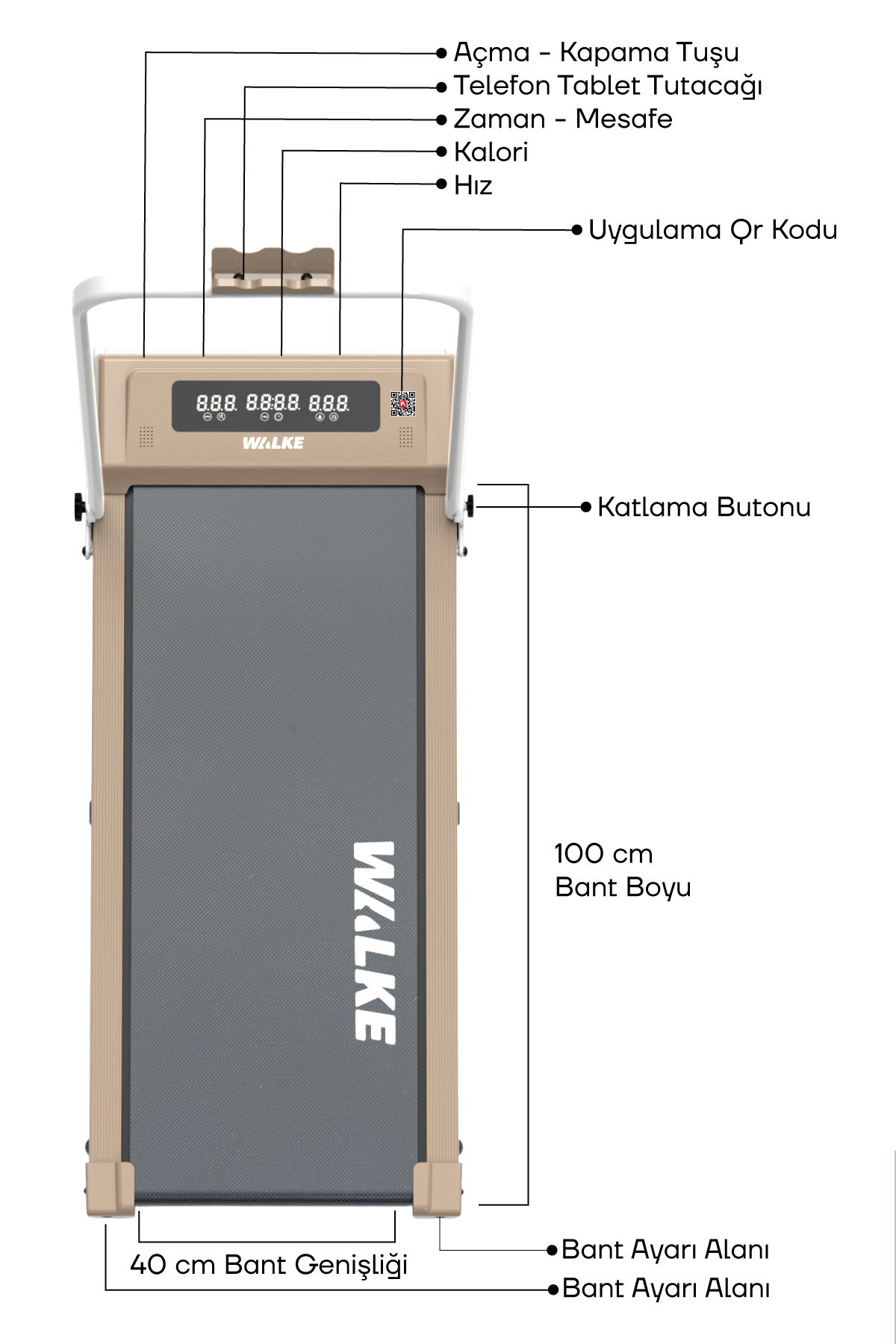 Walke W-fit Brown Bluetoothlu Uygulamalı Uzaktan Kumandalı Koşu Bandı Yürüyüş Bandı