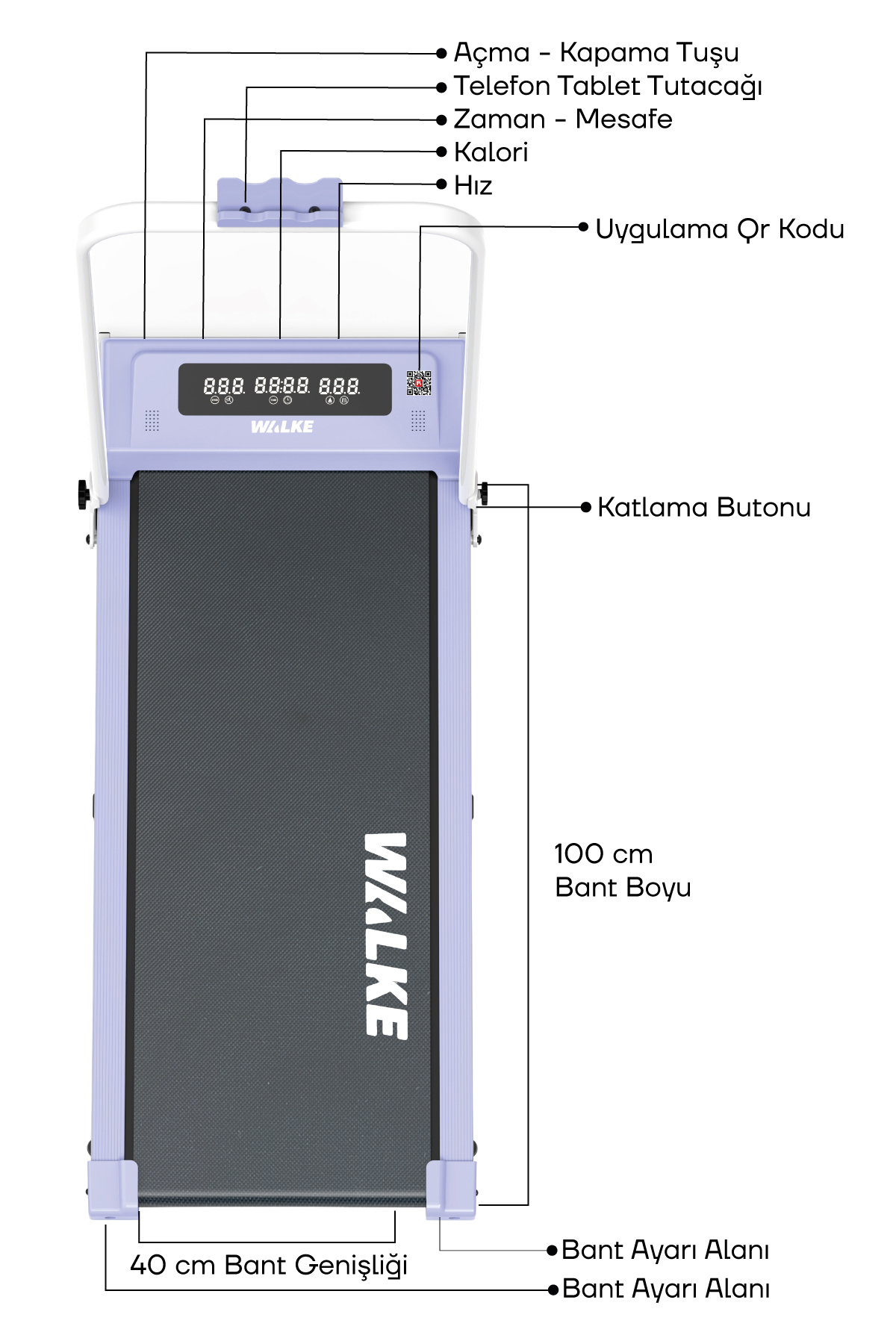 Walke W-fit Purple Bluetoothlu Uygulamalı Uzaktan Kumandalı Koşu Bandı Yürüyüş Bandı