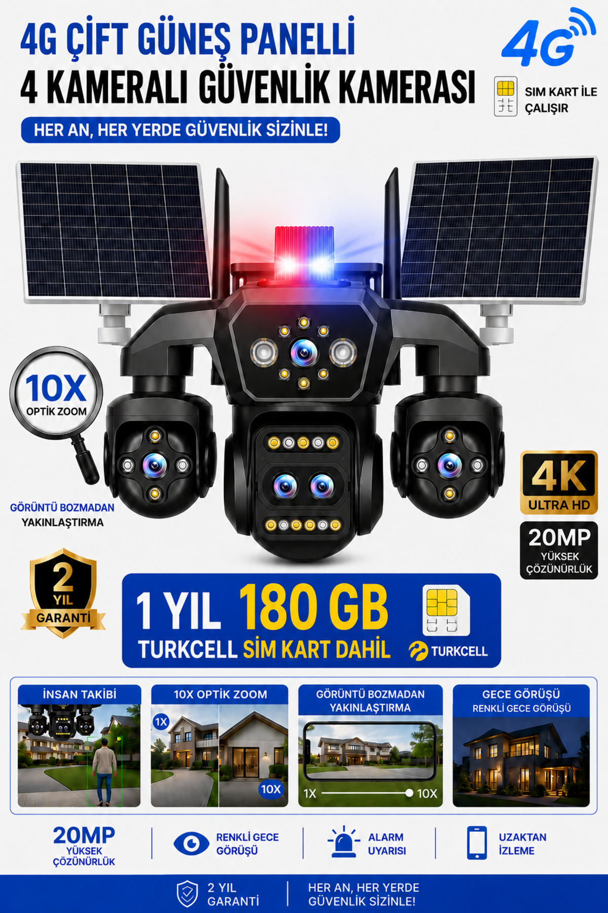 MEYTECH RX-86GZ 4G Sim Kartlı 4 Kameralı Solar Güneş Enerjili