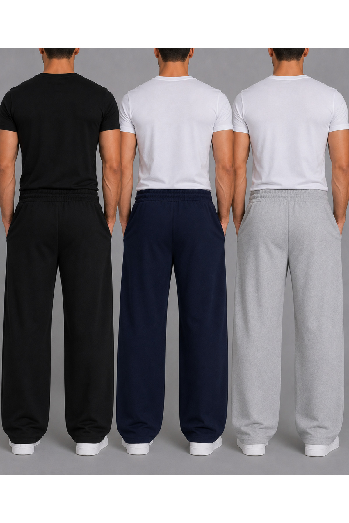 BERYY MODA Ekonomik Paket: Üçlü Erkek Siyah Gri Lacivert Beli Lastikli Bağcıklı Eşofman Altı görsel 2