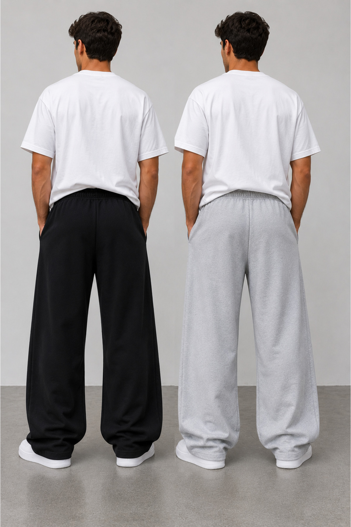 yx yustex sport 2'li Erkek NY Baskılı Eşofman Altı (Siyah-Gri) Bol Paça Oversize Kalıptır. görsel 2