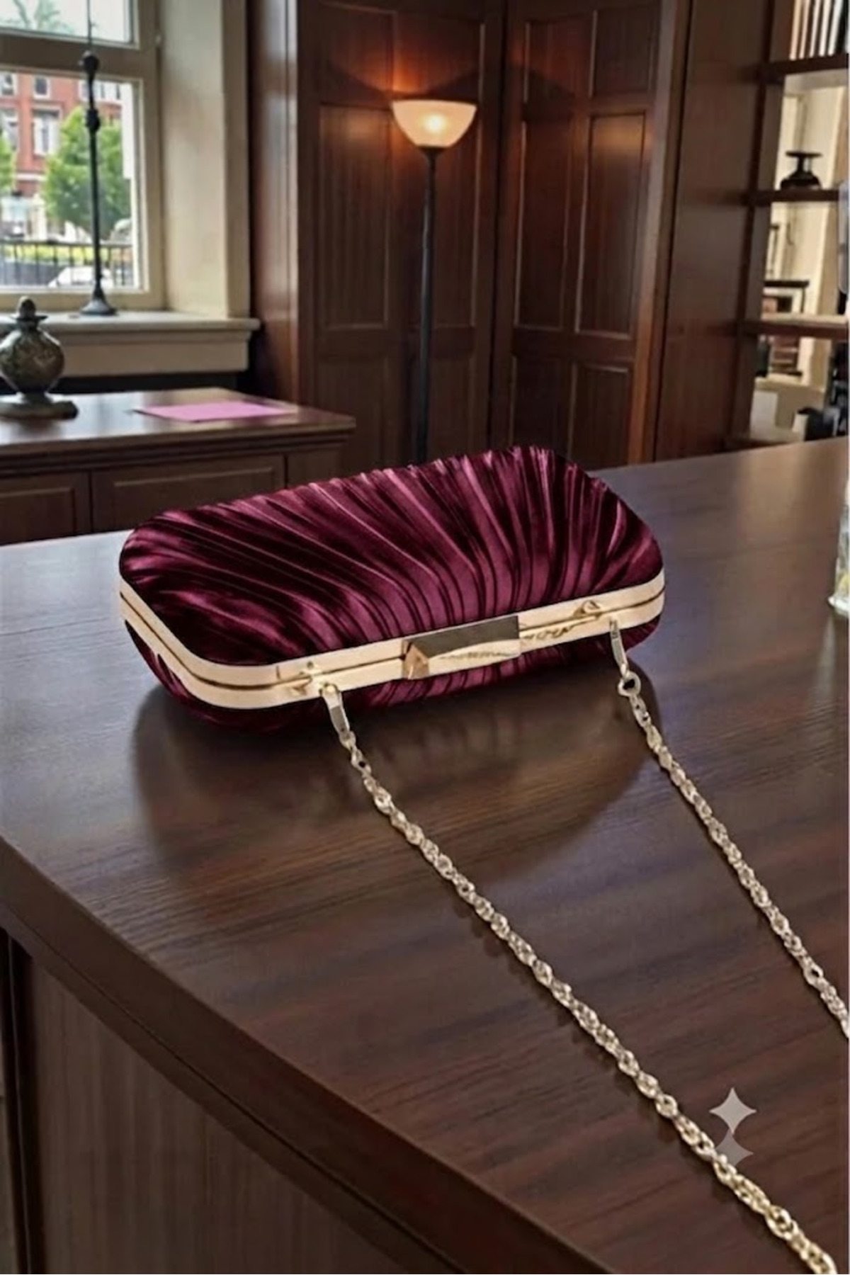 ZEYYMODA Bordo Pilse Desenli Abiye Çanta Pile Desen Abiye Çanta ve Clutch Portföy El Gece Düğün Nişan Abiye Çantası görsel 2