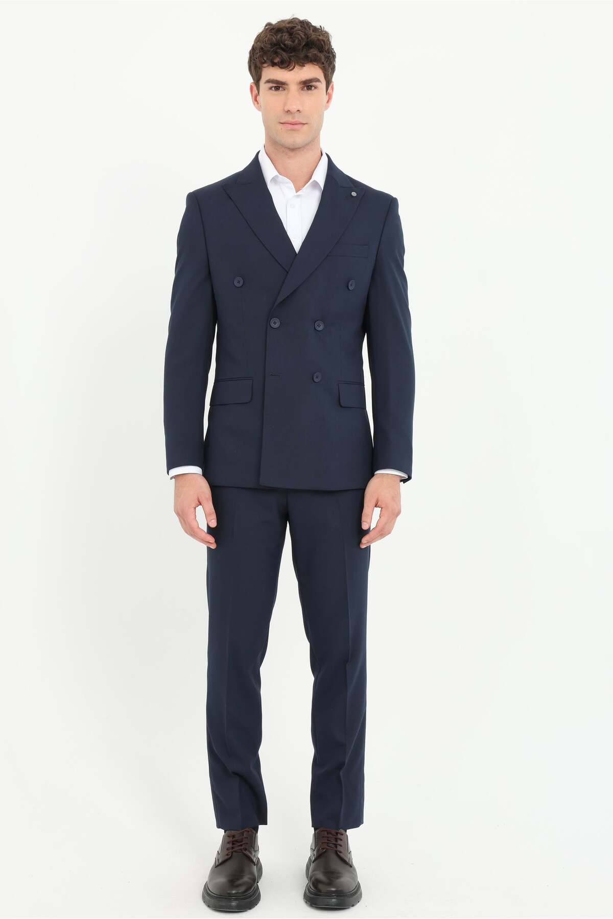Erkek Slim Fit Sivri Yaka Lacivert Takım Elbise — سرمه‌ای DU1252204006 — تصویر 3 از 3