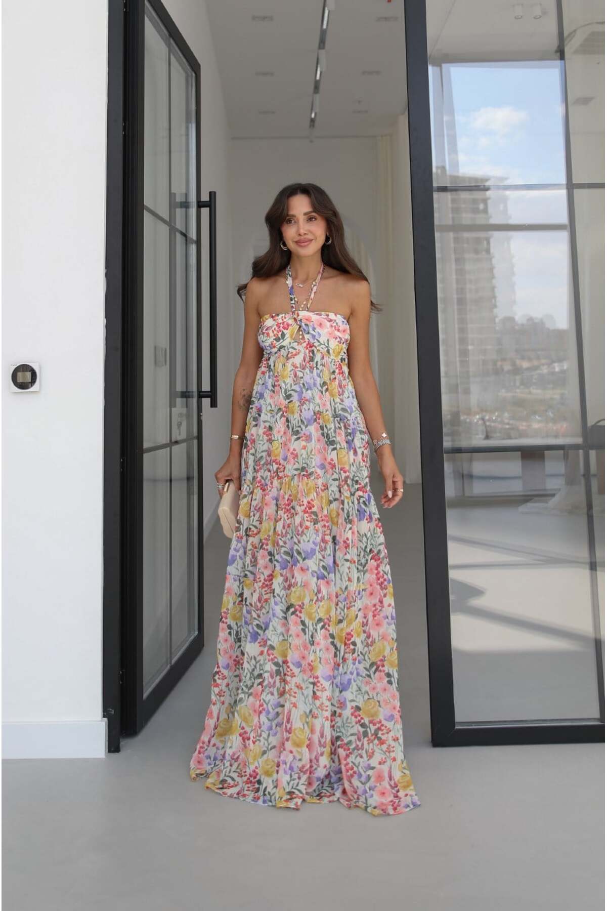 Havoş White Patterned Halter Neck Dress