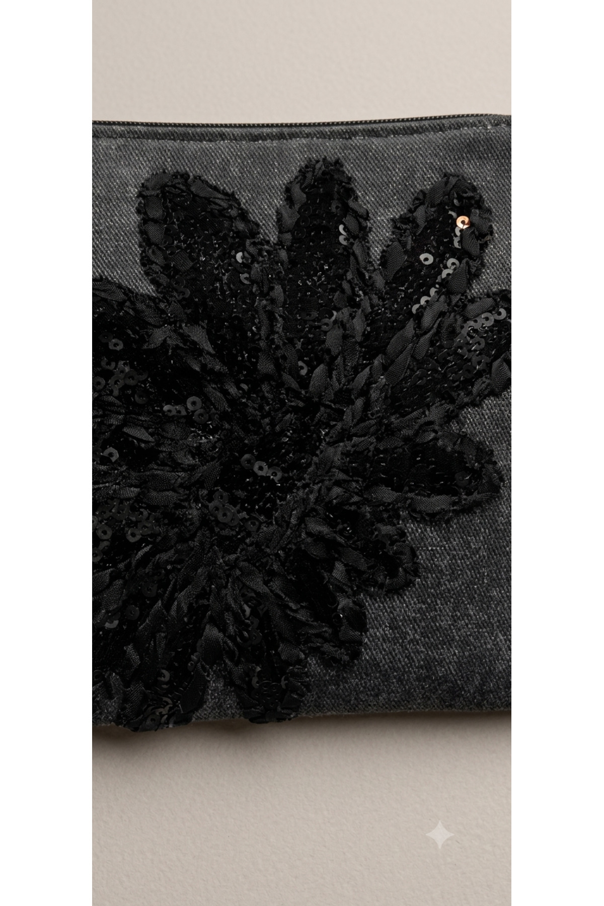 Ruche Atelier Antrasit Denim İşlemeli Clutch Çanta görsel 2