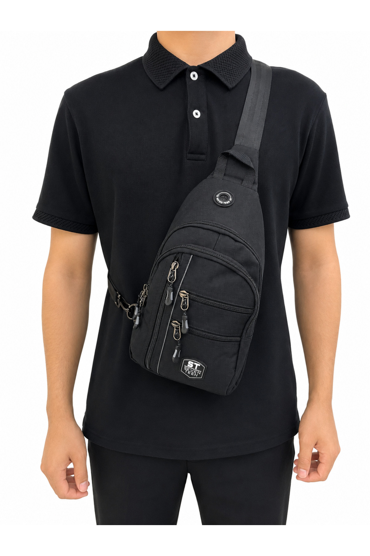 Sanmorris SEVENTEEN Unisex Orta Boy Çok Gözlü Çapraz Askılı Body Bag SİYAH-GRİ görsel 5