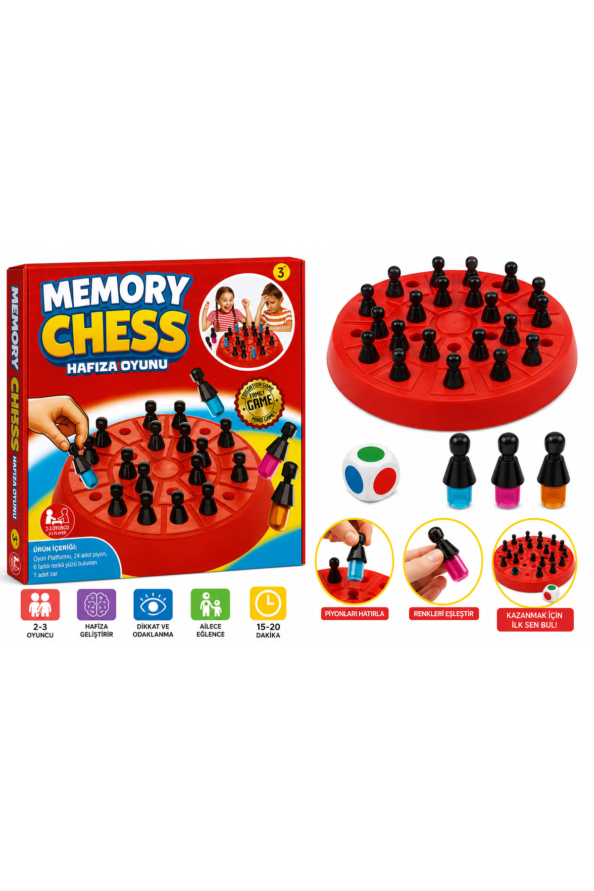 W-Design Memory Chess - Zeka Oyunu, Renklerle Hafıza Ve Zihin Geliştirme Satrancı Eğitici Oyuncak