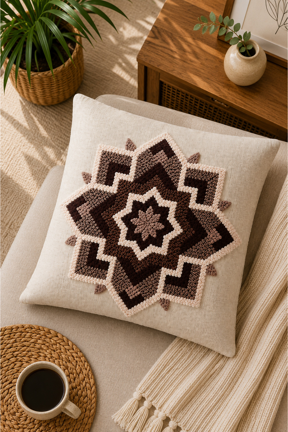 Dijital Baskılı Dekoratif Kırlent Kılıfı 43x43 cm – Modern Desenli Keten Dokulu