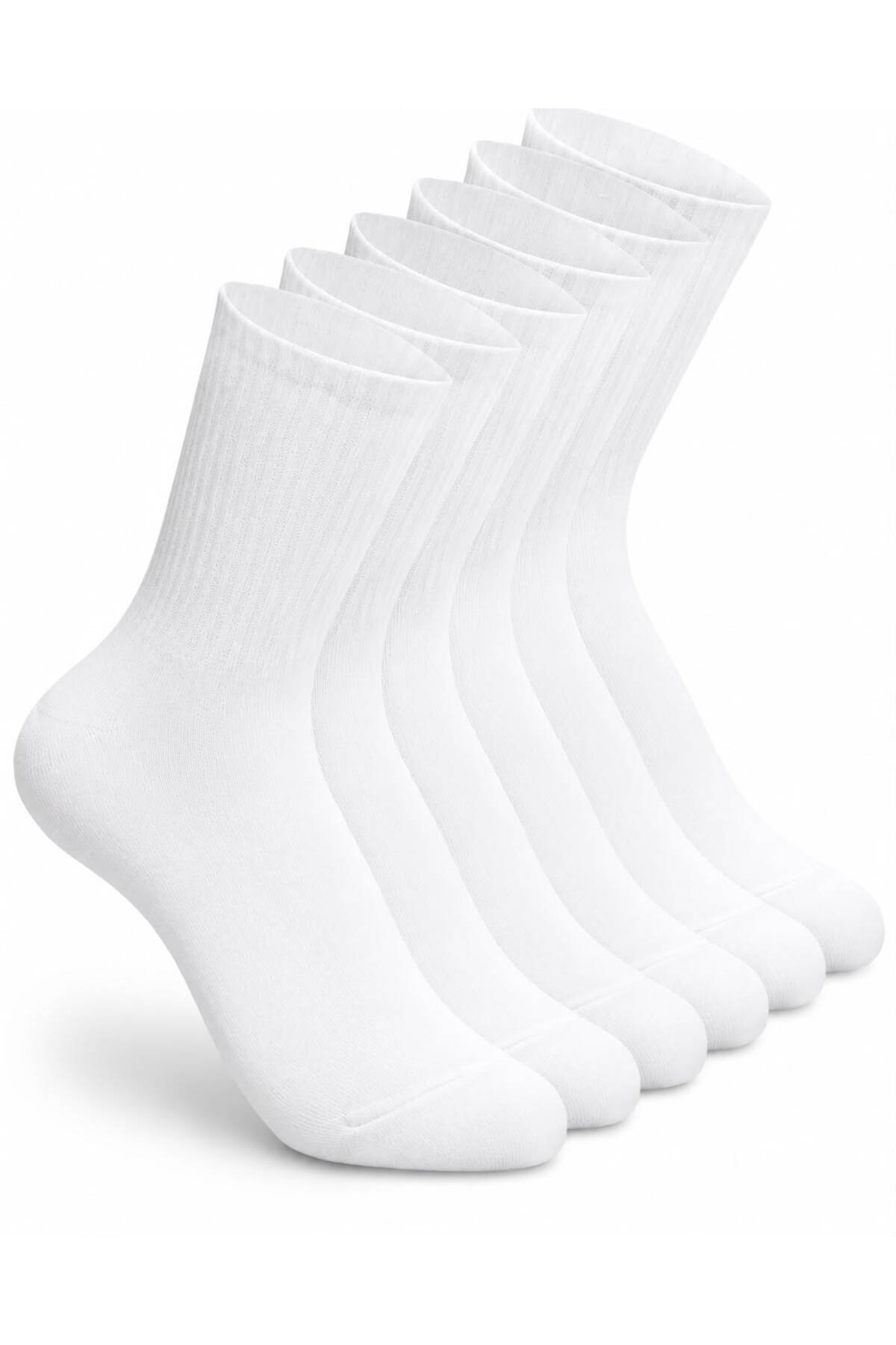 BYNDRSOCKS 5'li Paket Beyaz Pamuklu Erkek Soket Çorap Konforlu Düz Tenis Spor Çorabı görsel 2