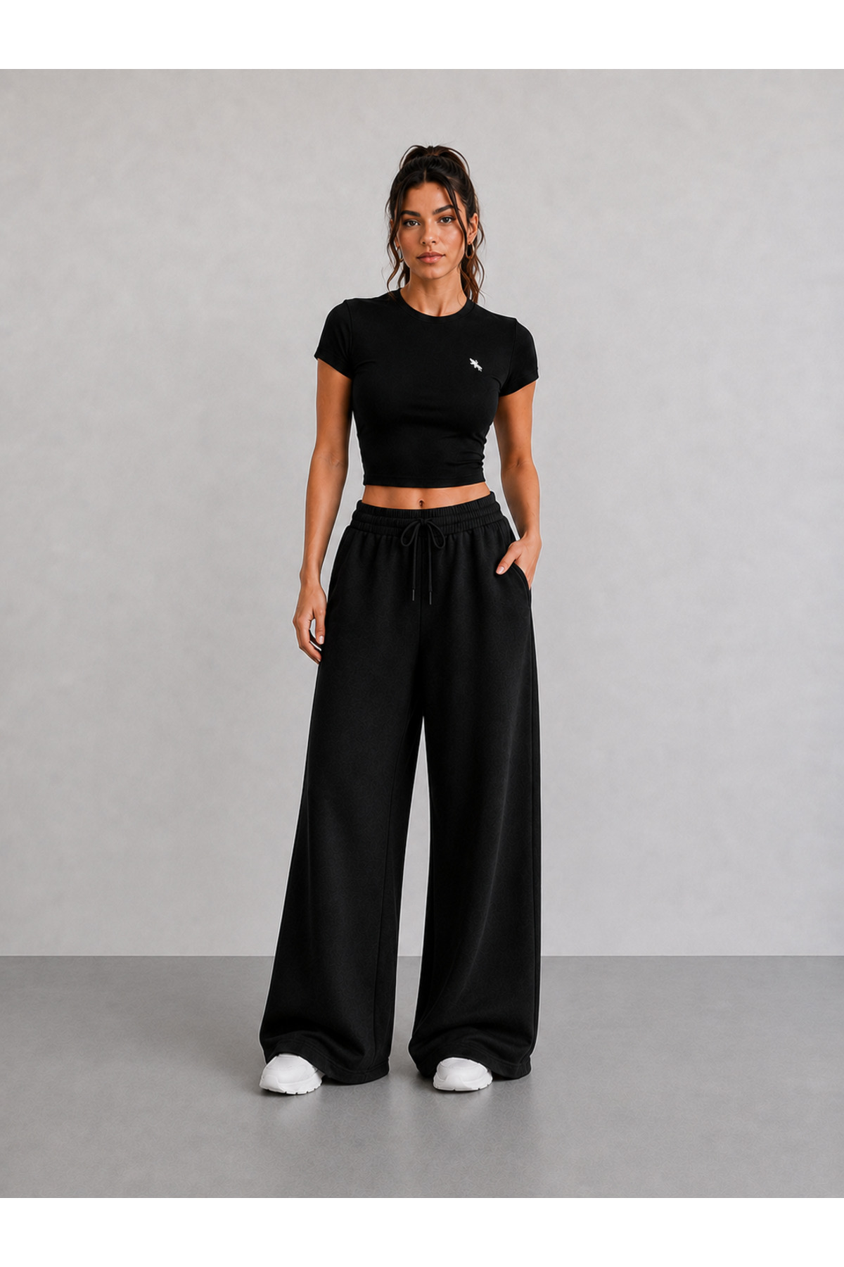 BERYY MODA 3'lü Eşofman Altı Seti Kadın Siyah Gri Lacivert Yüksek Bel Trend Wide Leg görsel 6