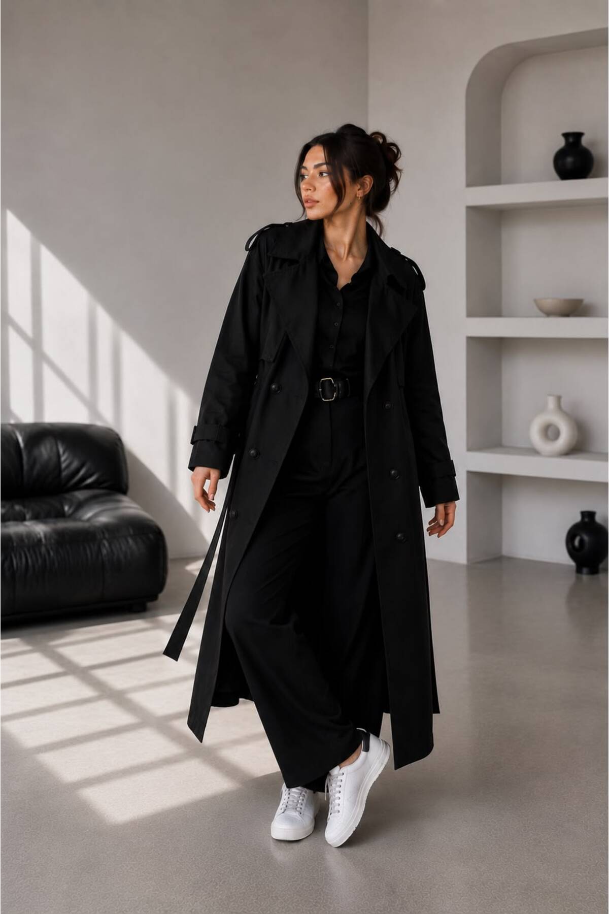 motix Oversize Kuşaklı Çift Katmanlı Trençkot, Şık ve Modern Tasarım görsel 2