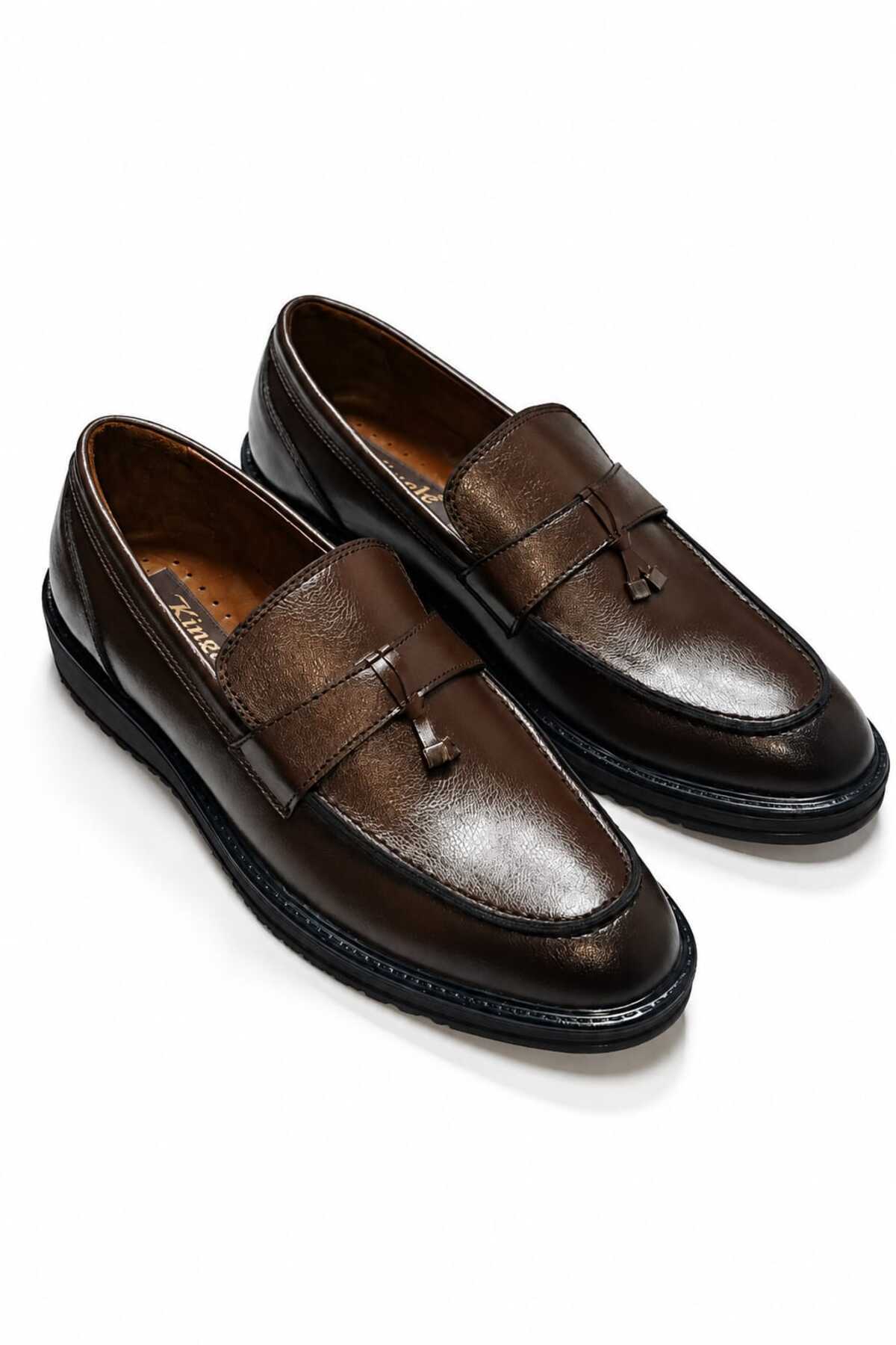 KİNGLE Erkek Kahverengi Klasik Loafer, Şık Günlük & Klasik Ayakkabı 1364 görsel 4