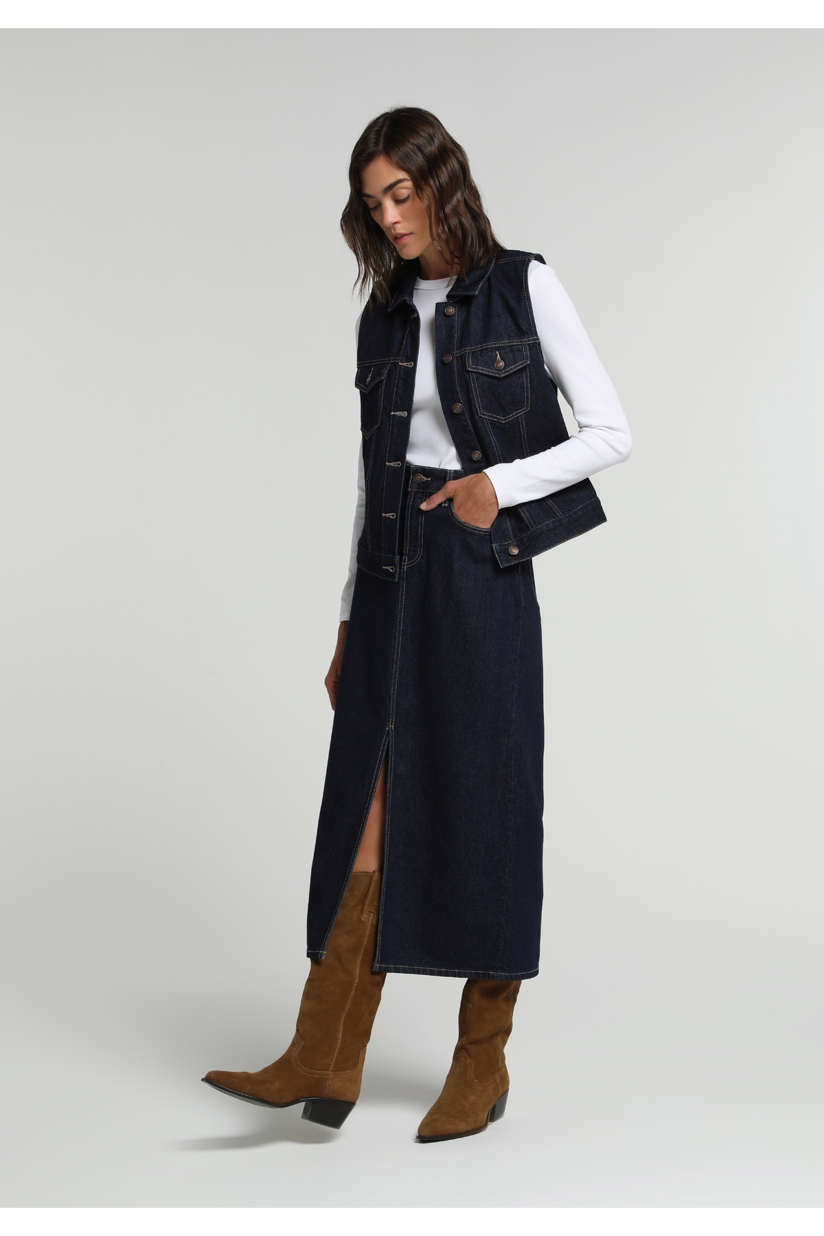 Colin's Slim Fit Düz Fermuarlı Kadın Dark İndigo Denim Etek