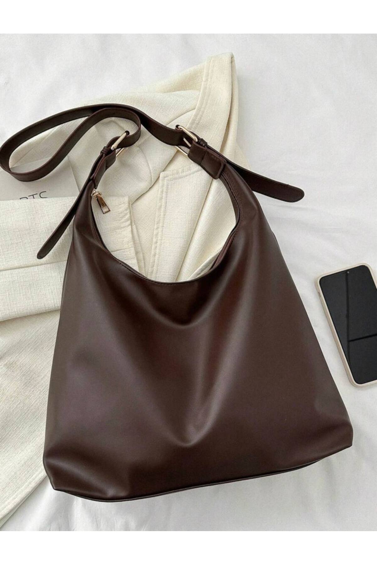 Dark Brown MODA Large Women's Tote Shoulder Bag - Premium Design görünüm 5