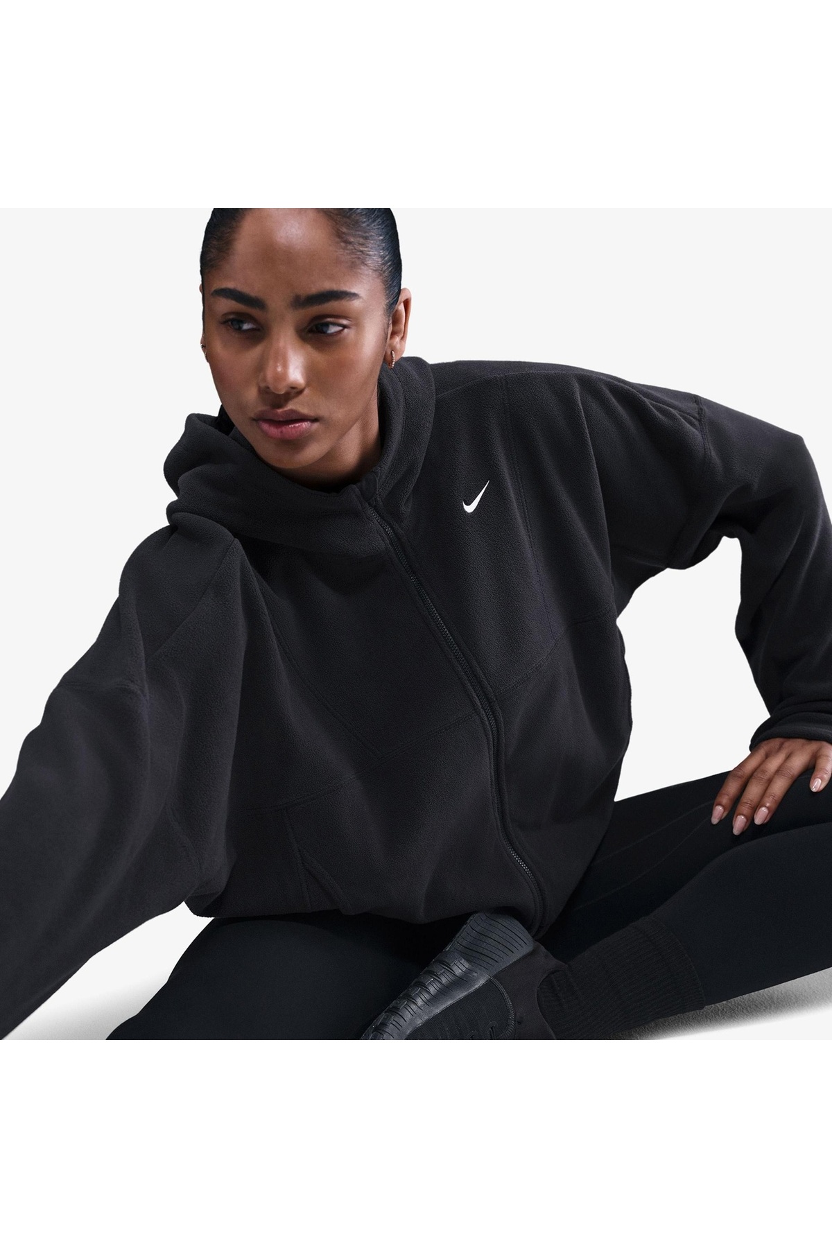 Nike One Therma-Fit Polar Kadın Siyah Kapüşonlu Hoodie