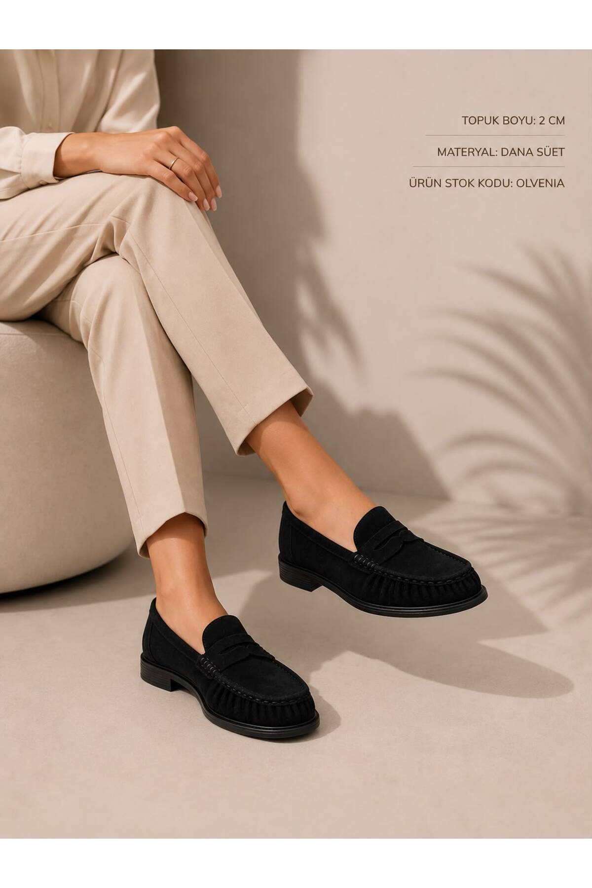 Trendlov OLVENİA Siyah Süet Kadın Loafer - Büzgülü Penny Moccasin görsel 6