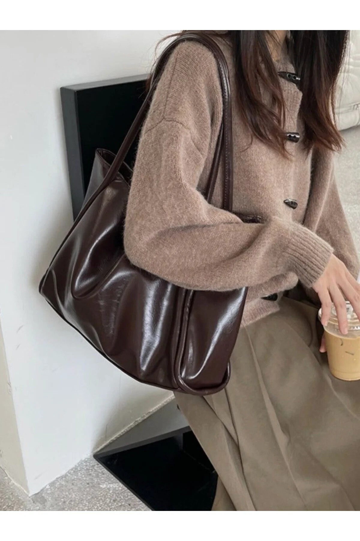 MYSTOBAG Kahve ve Siyah 2'Li Paket + SÜRPRİZ HEDİYELİ Kadın Omuz ve Kol Çantası görsel 3