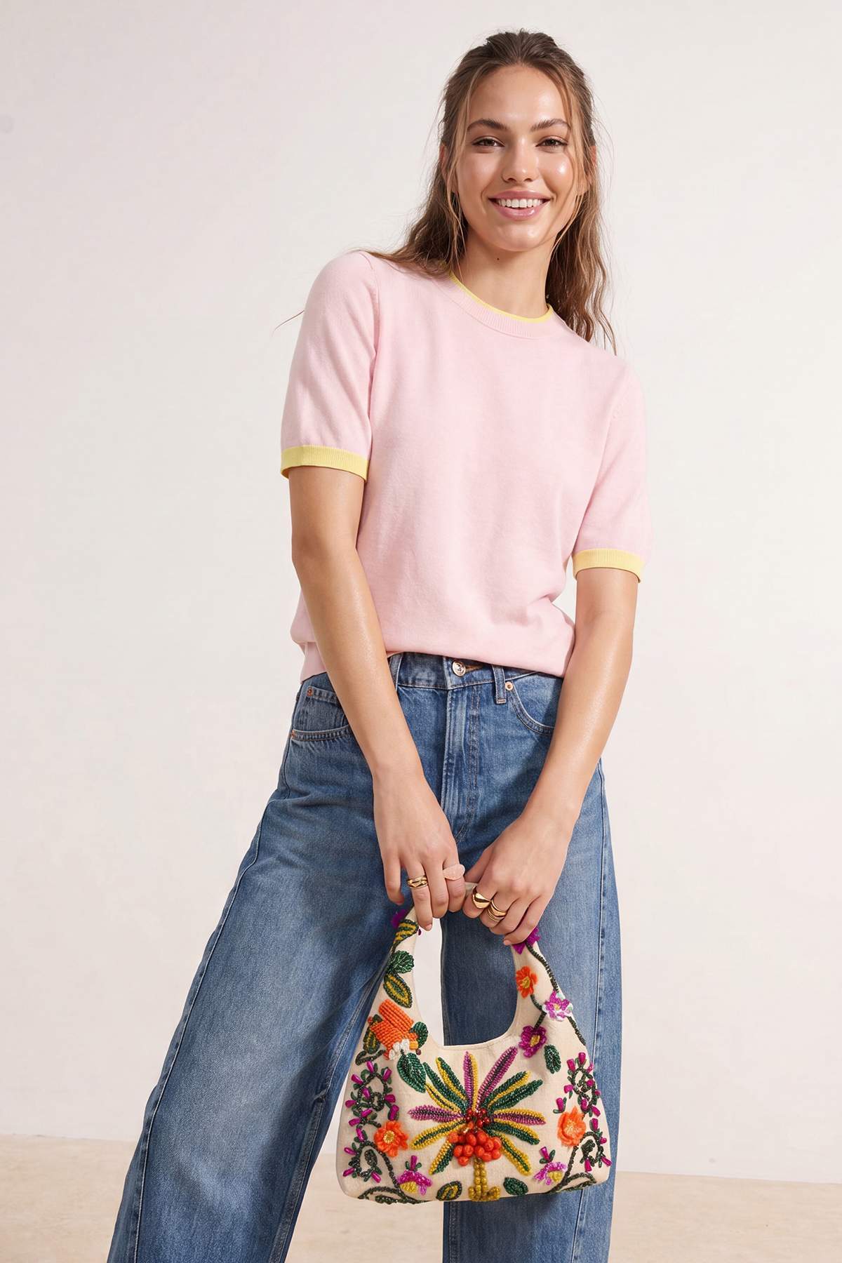 Trendyol Collection Wardrobe Essentials Pink Color Block Crew Neck Knitwear B...