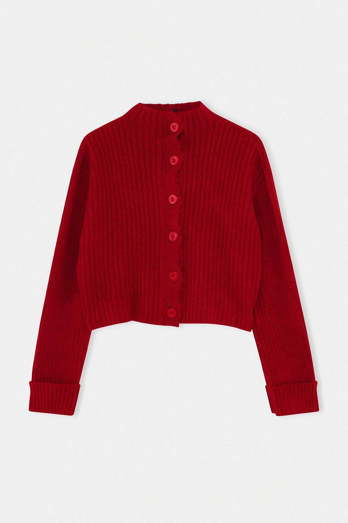Trendyolmilla Kırmızı Crop Yumuşak Dokulu Dik Yaka Triko Hırka TWOAW22HI0174