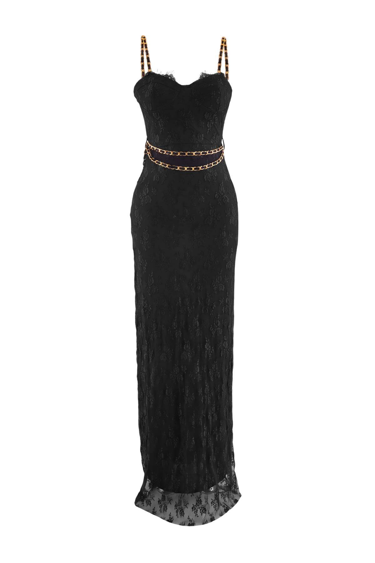 Trendyolmilla Siyah Kalp Yaka Shift/Düz Kesim Maxi Örme Abiye & Mezuniyet Elbisesi TPRSS26AE00170