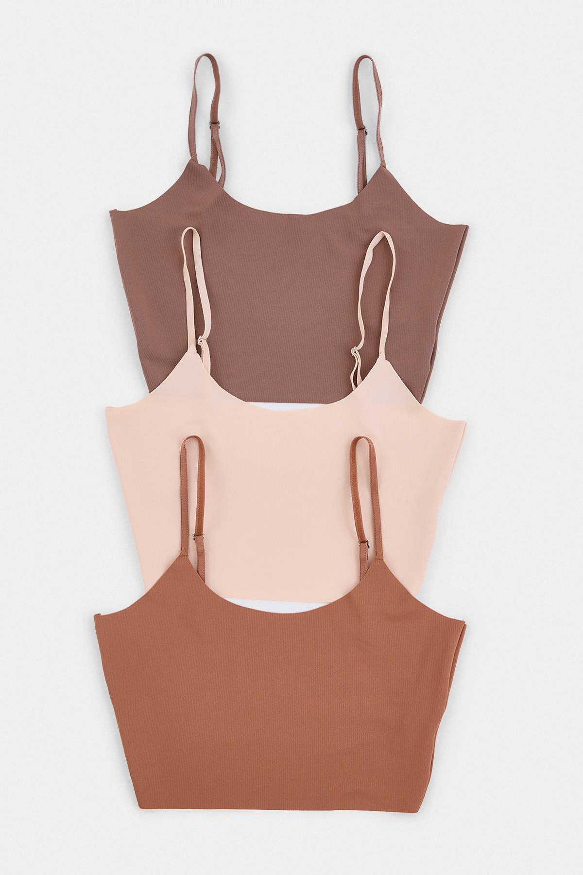 Trendyol Kollektion Braun-Mehrfarbiges 3-teiliges Micro-Crop-Unterhemd THMAW2...