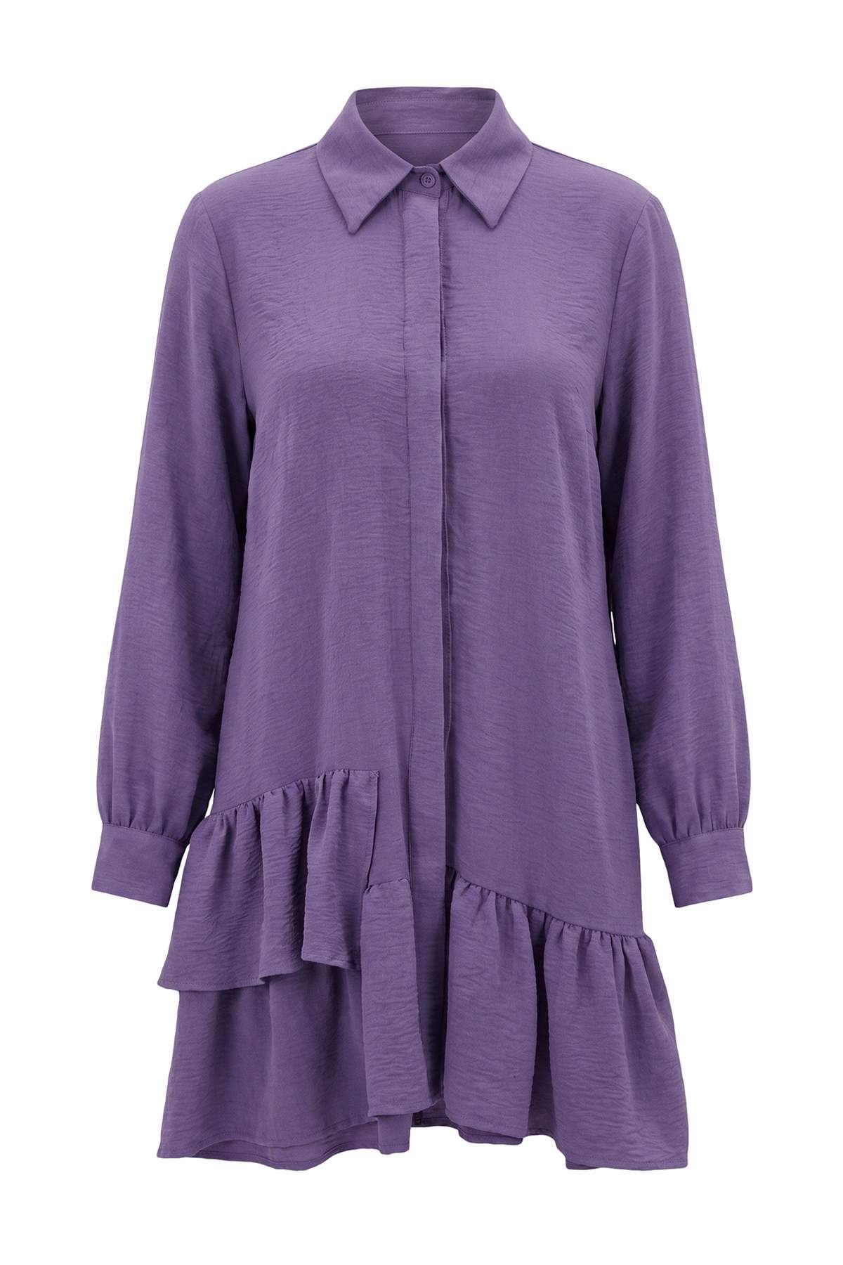 Trendyolmilla Modest Lila Oversize Aerobin Midi Gömlek TCTAW27TG00012
