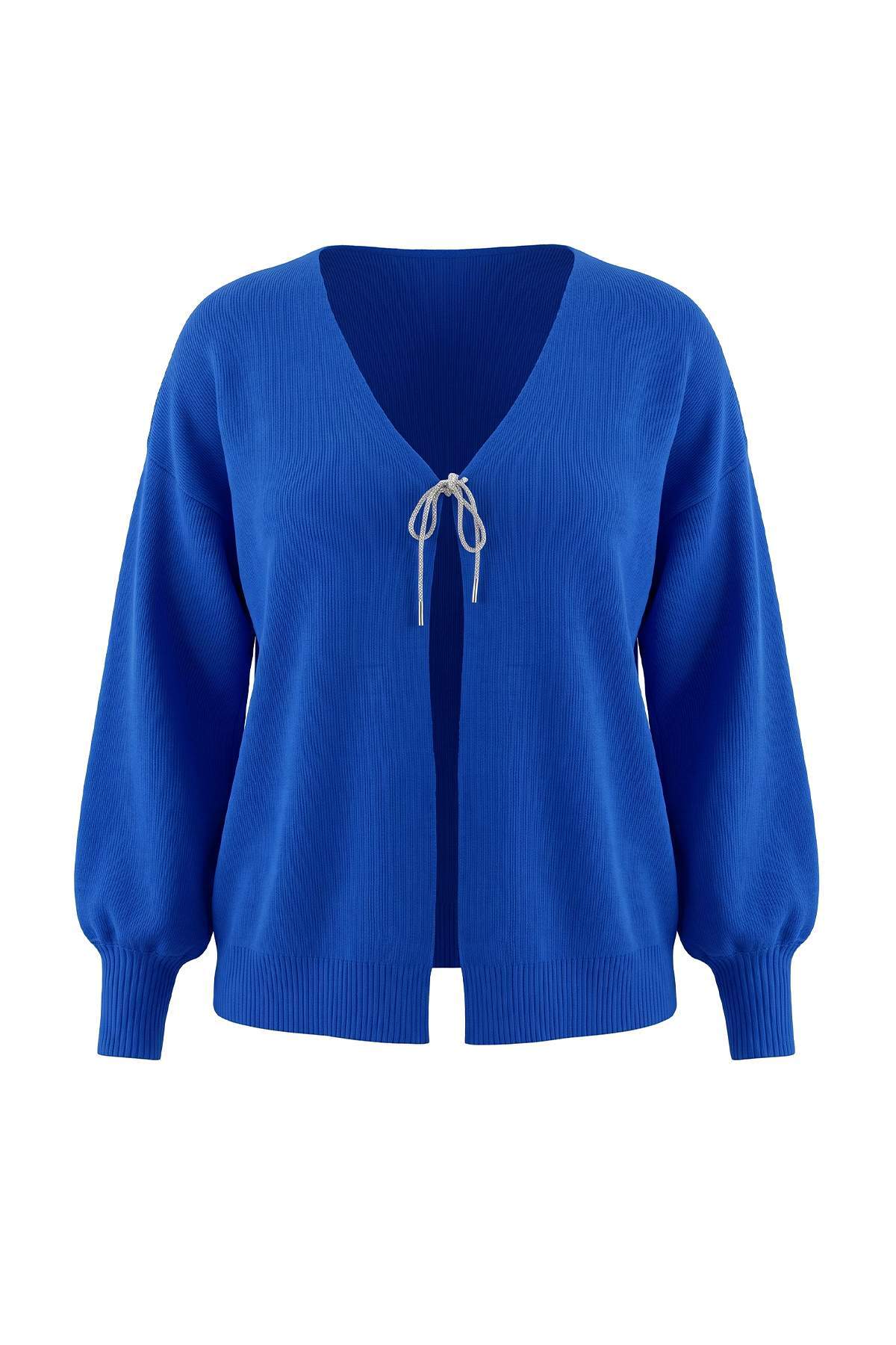 Trendyolmilla Curve Saks Fiyonk/Kurdele Detaylı Triko Hırka TBBAW26AV00011