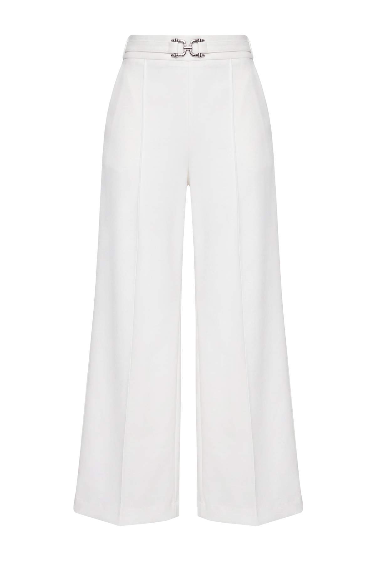 Trendyolmilla Beyaz Toka Detaylı Wide Leg/Geniş Paça Kumaş Pantolon TWOAW27PL00033